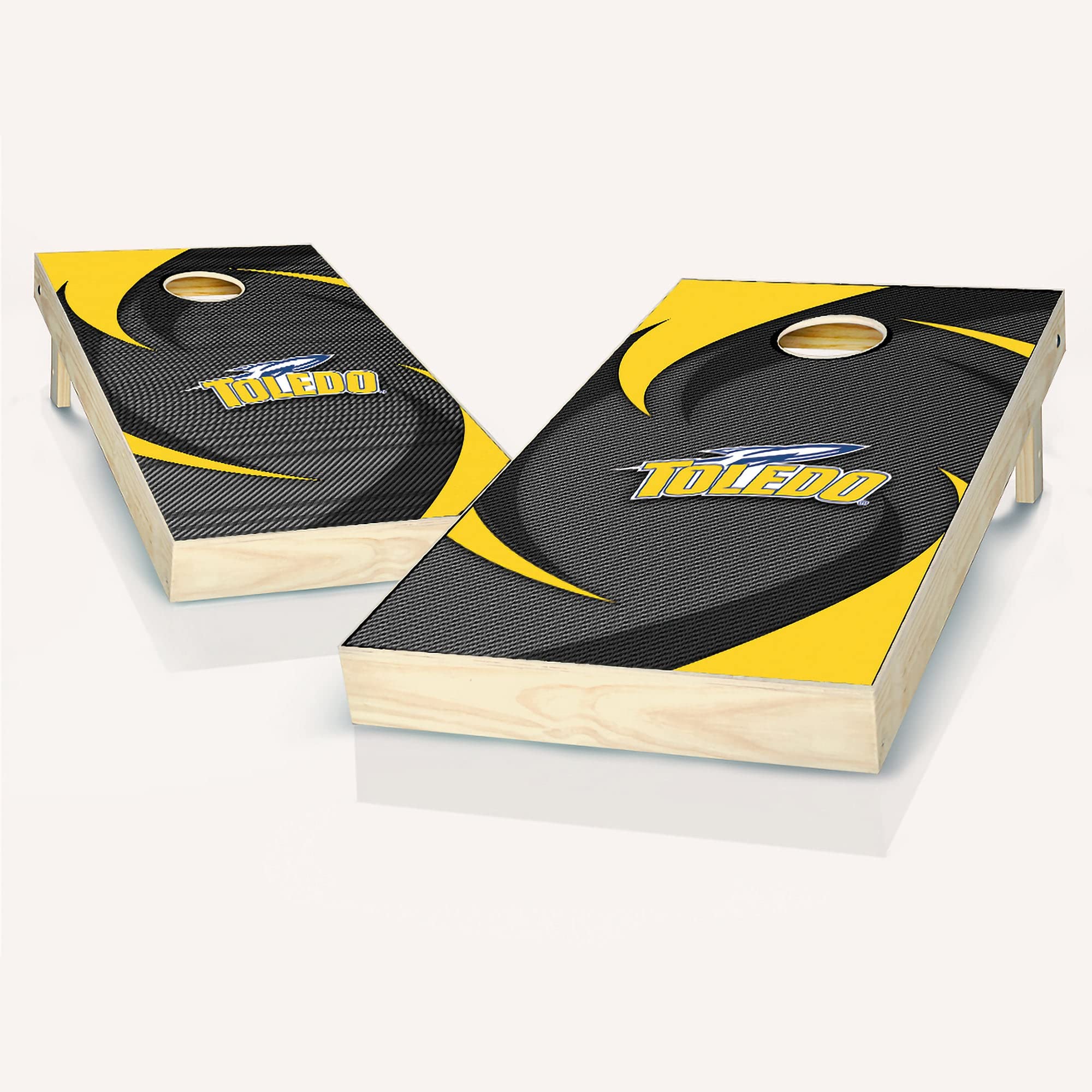 Premium Toledo Swoosh Cornhole Game Set - 2 Regulation Wooden Boards & 8 All-Weather Bean Bags for Backyard, Tailgate Parties, and Outdoor Family Fun