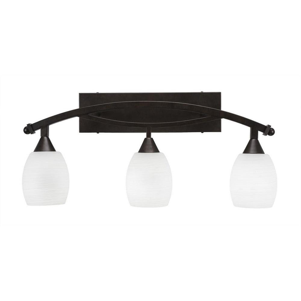 Toltec Lighting 173-BRZ-615 3-Light Bathroom Vanity Light Bar with White Linen Glass Shades, Bronze Finish - Perfect for Bathroom, Powder Room, and Dressing Area Lighting