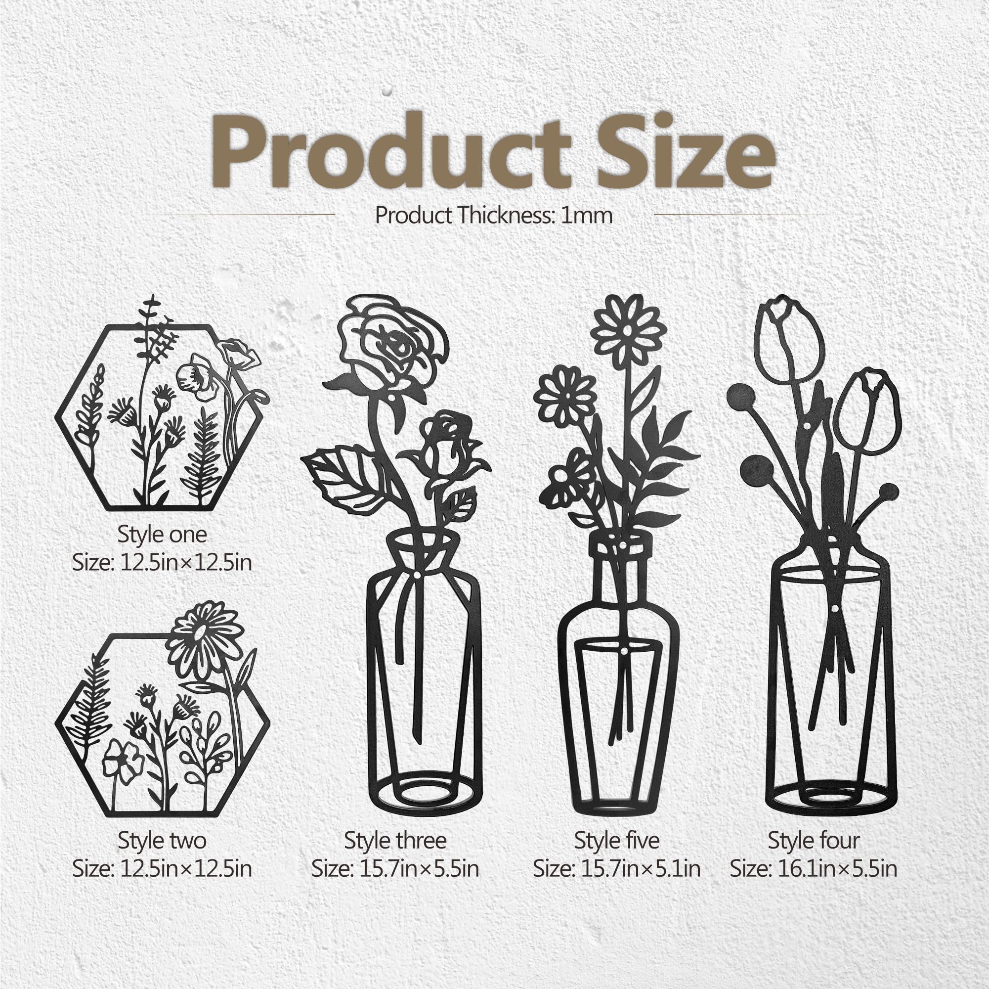 Large Metal Vase Wall Art - Modern Hanging Wall Sculpture Decor Set of 5 for Indoor Spaces | Perfect for Kitchen, Bathroom, Bedroom & Living Room Wall Decorations | Elegant Home & Office Interior Design Accent