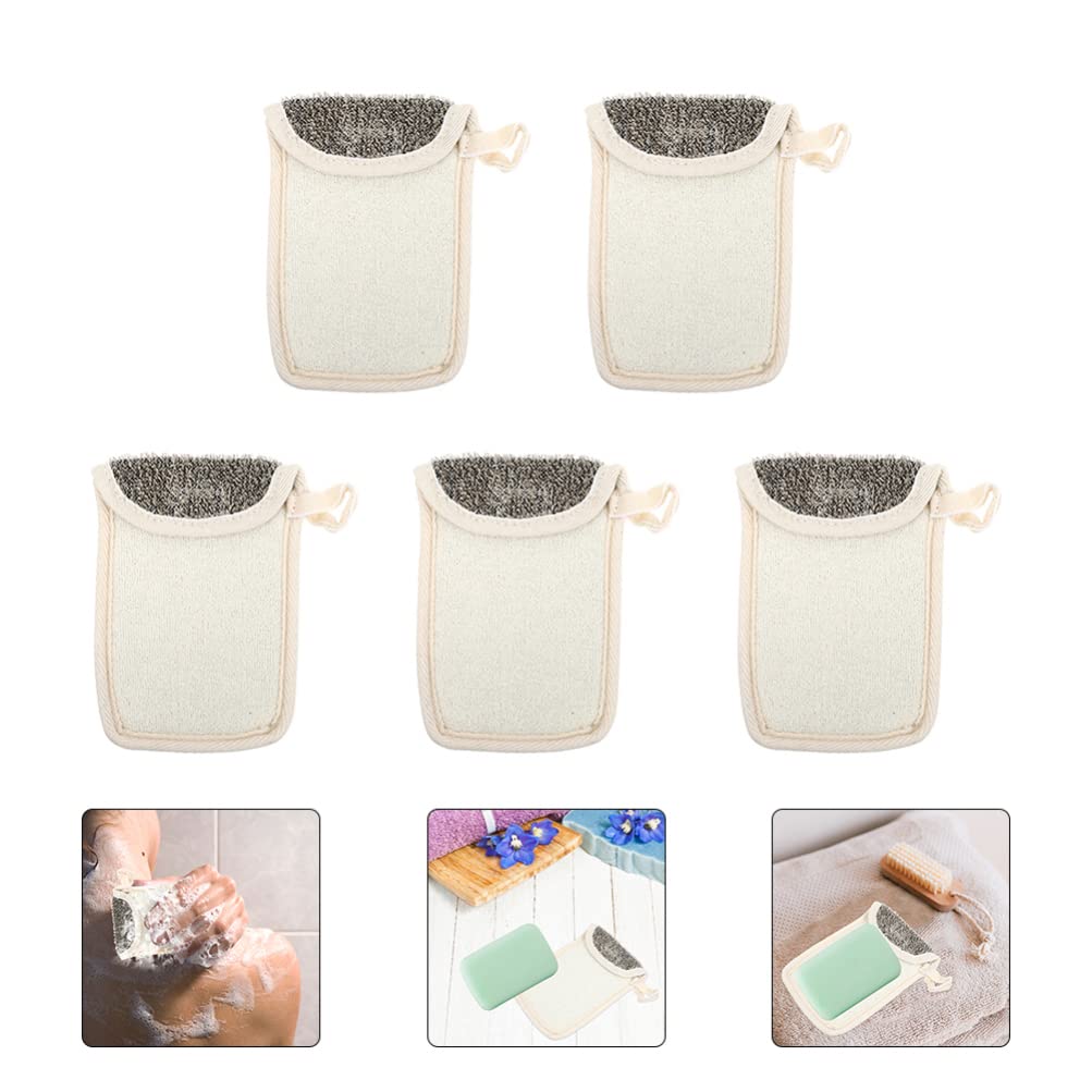 5-Pack Black Linen Soap Bags - Reusable Foaming Soap Pouches for Face & Body Wash, Exfoliating Mesh Scrubber for Bar Soap, Eco-Friendly Soap Savers (Great for Travel, Gym & Daily Skincare Routine)