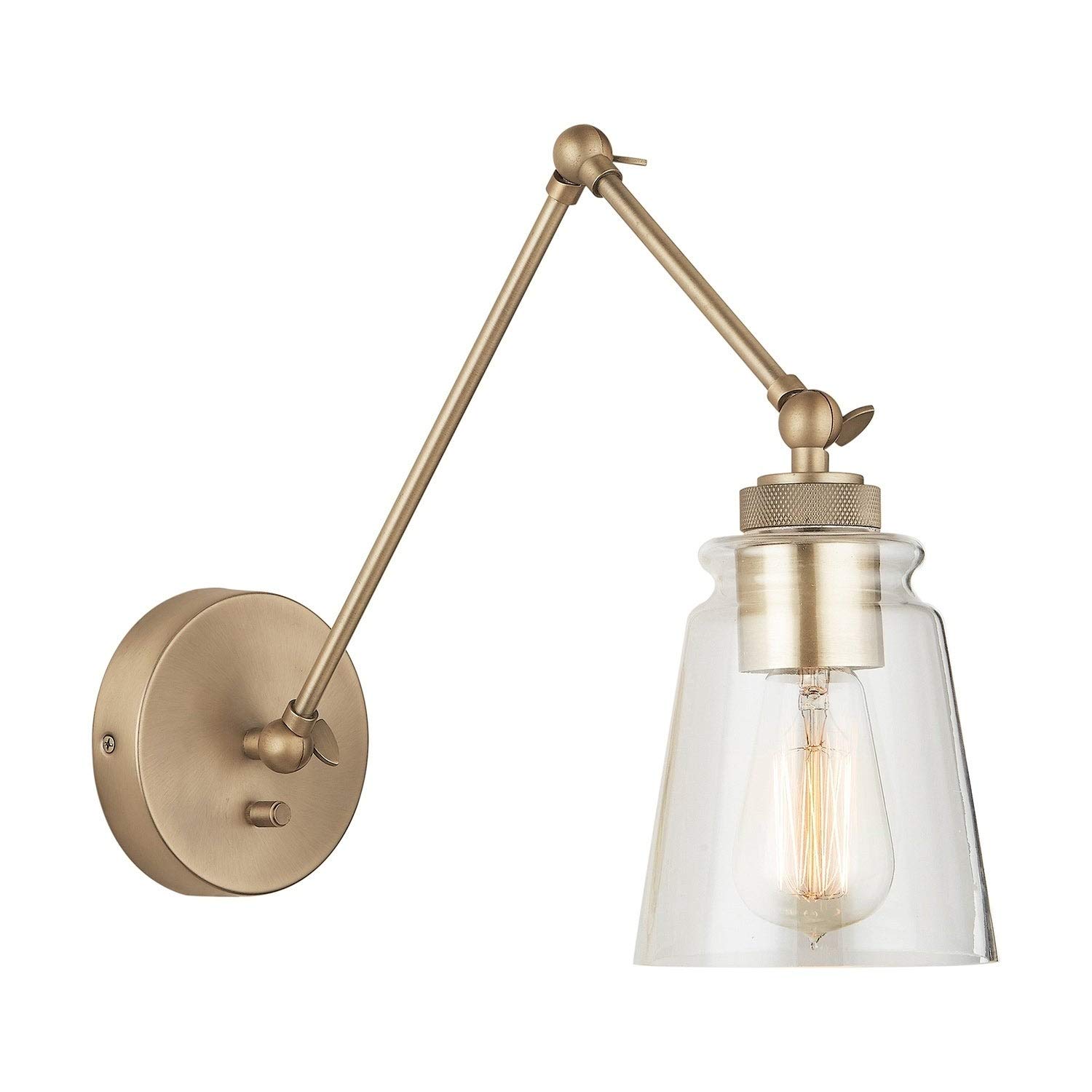 1-Light Aged Brass Wall Sconce - Modern Contemporary Transitional Metal Dimmable Lighting Fixture for Bedroom, Living Room & Hallway