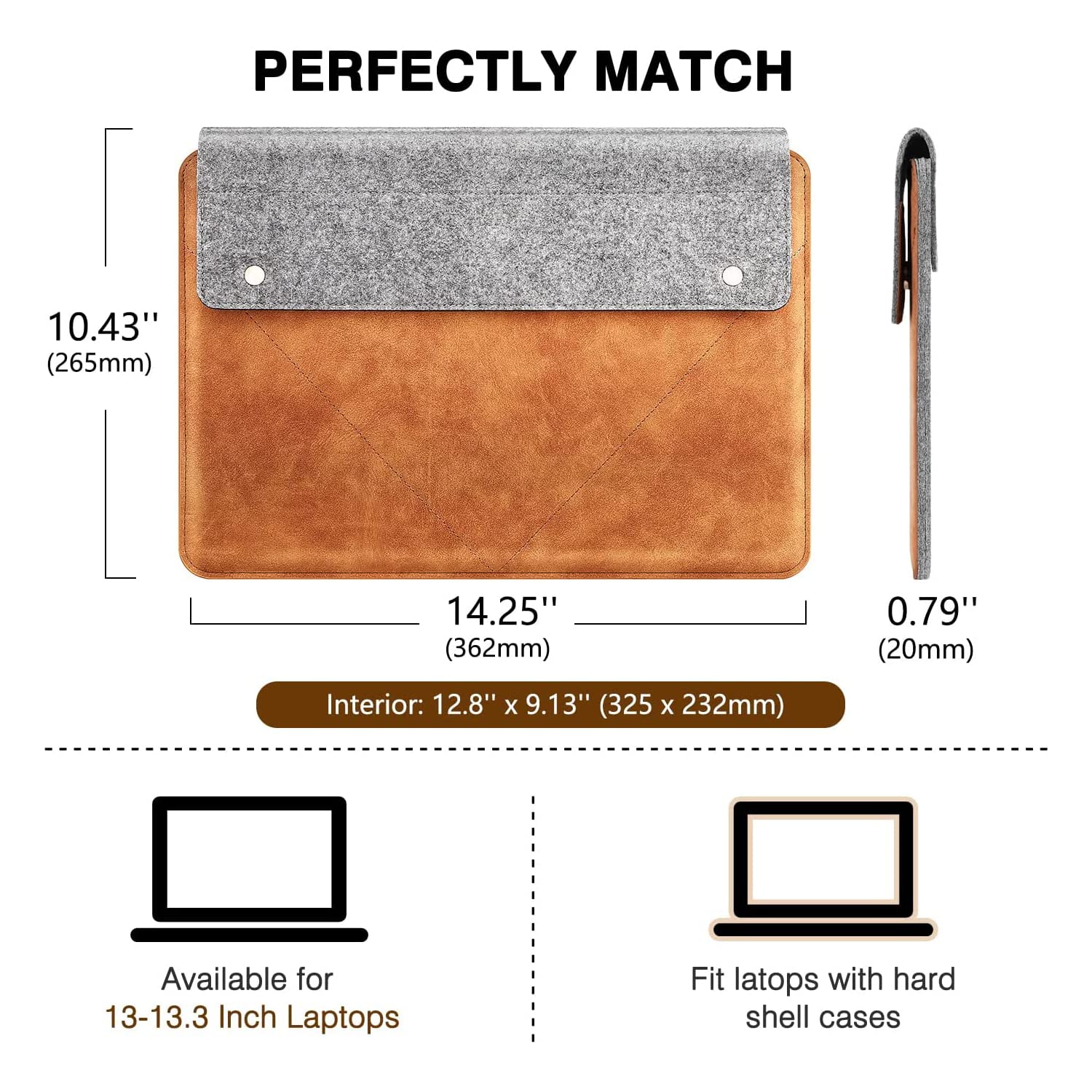 MoKo 13-13.3 Inch Laptop Sleeve - Premium Felt & PU Leather Case for MacBook Pro 13