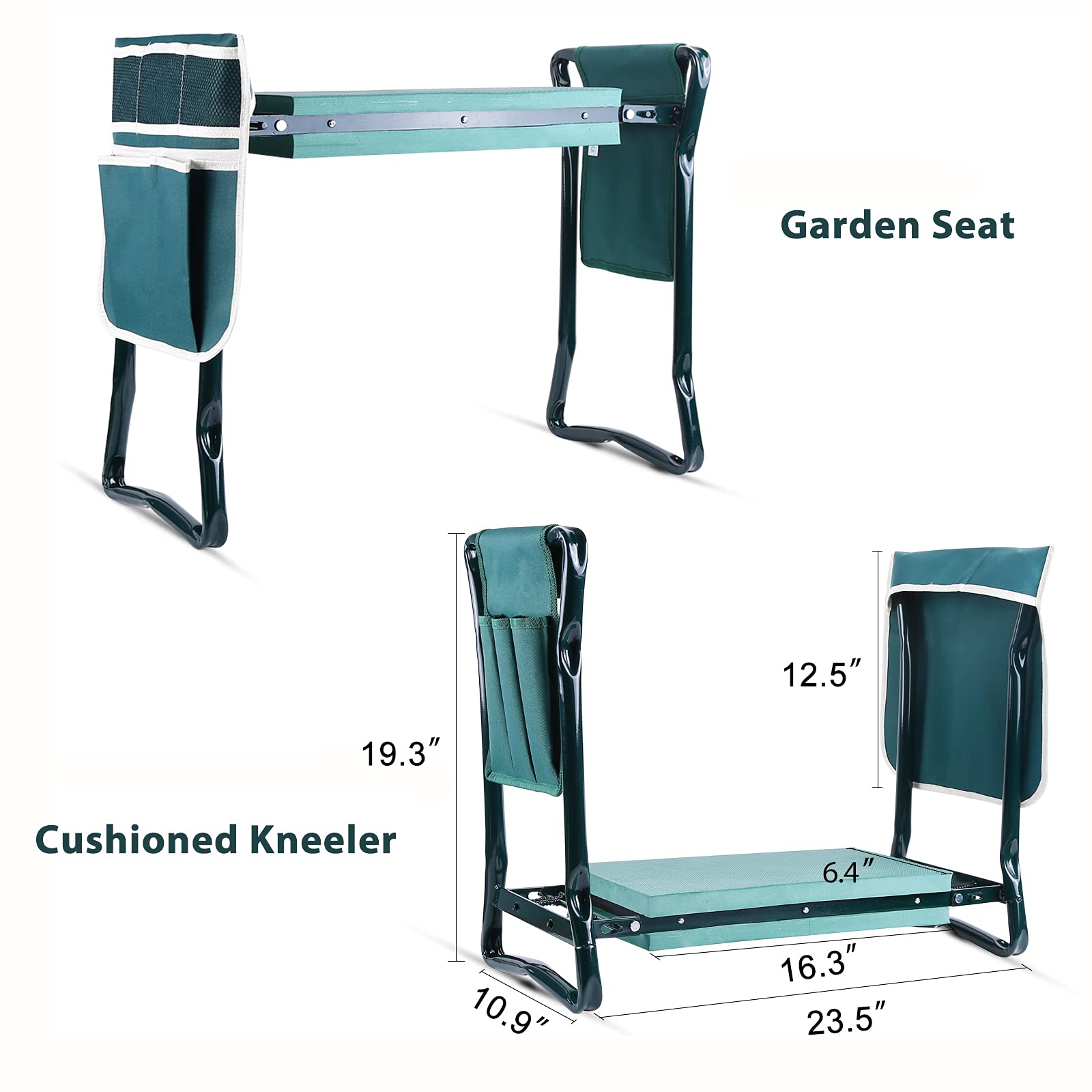 Ohuhu Heavy Duty Garden Kneeler and Seat with EVA Foam Pad - Foldable Gardening Stool with 2 Tool Pouches, 2-in-1 Portable Garden Bench for Planting, Weeding & Outdoor Work - Perfect Gardening Gift for Women, Men & Seniors