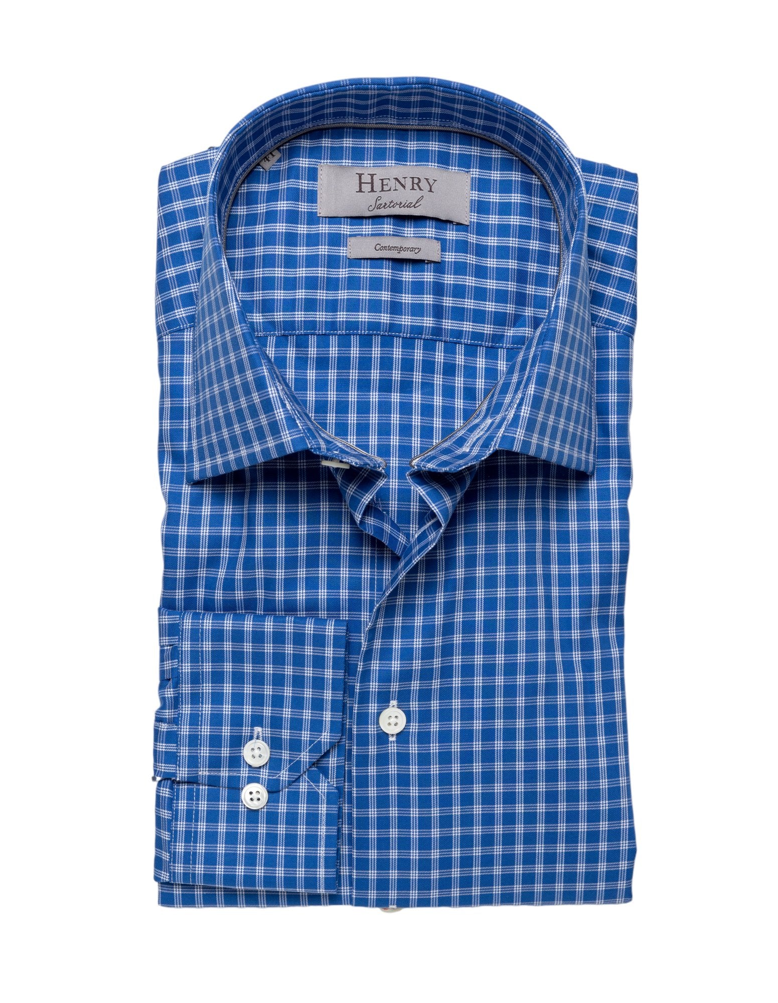HENRY SARTORIAL Men's Classic White and Navy Checkered Button-Down Shirt - Perfect for Office, Casual Wear & Date Nights