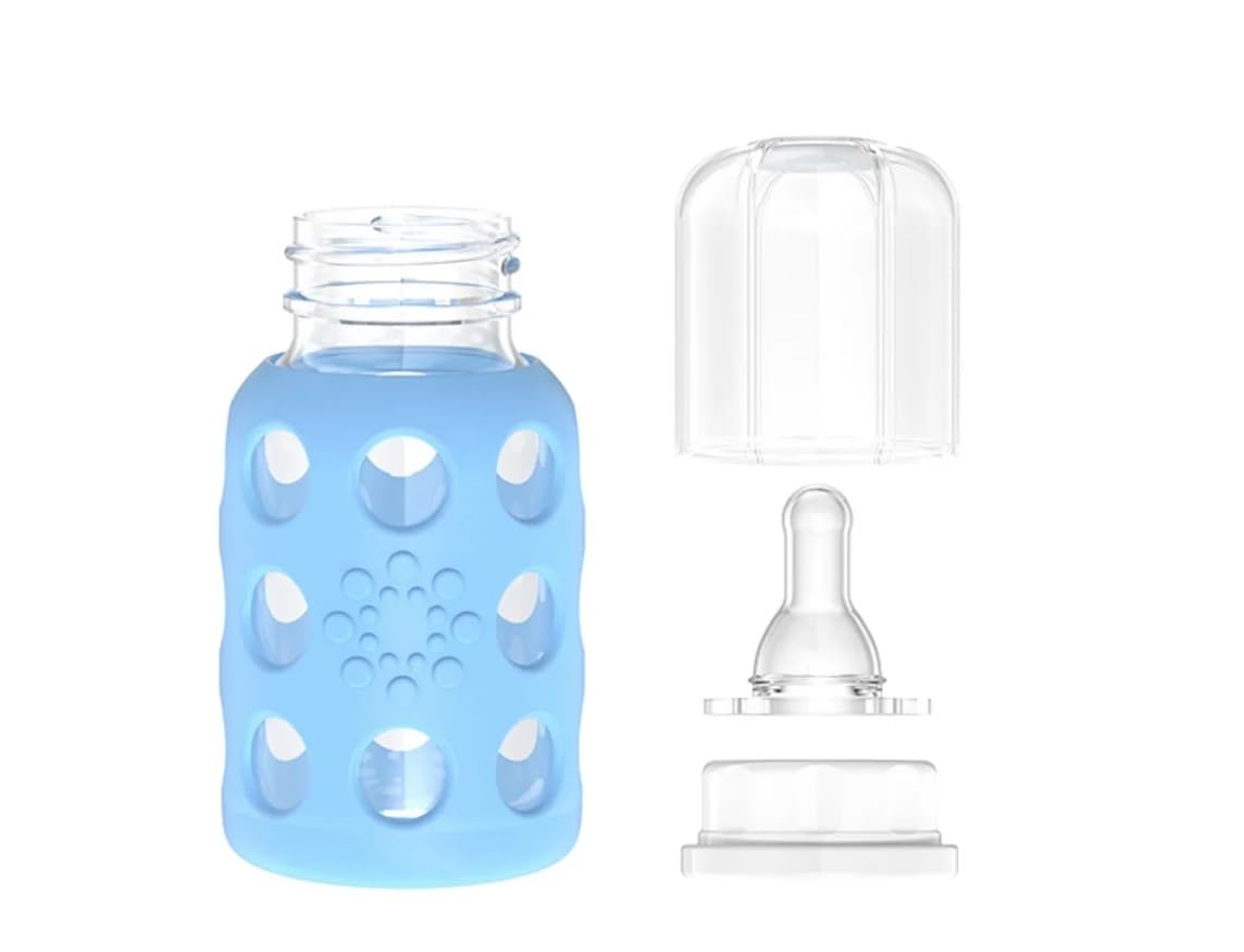 Lifactory 4oz Glass Baby Bottles with Silicone Sleeve - 2 Pack (Pink & Sky Blue) | BPA-Free, Microwave & Dishwasher Safe | Perfect for Newborns, Infants & Toddlers | Ideal for Breastfeeding, Formula Feeding & On-the-Go Use