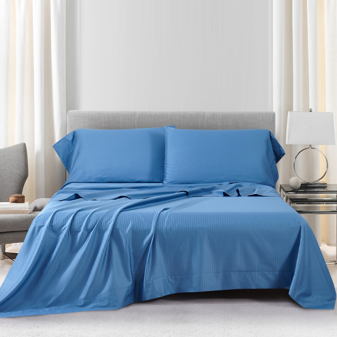Luxury 600 Thread Count 100% Cotton Jacquard Tuxedo Stripe Sheet Set - Queen Size Bedding for Hotel & Home Comfort