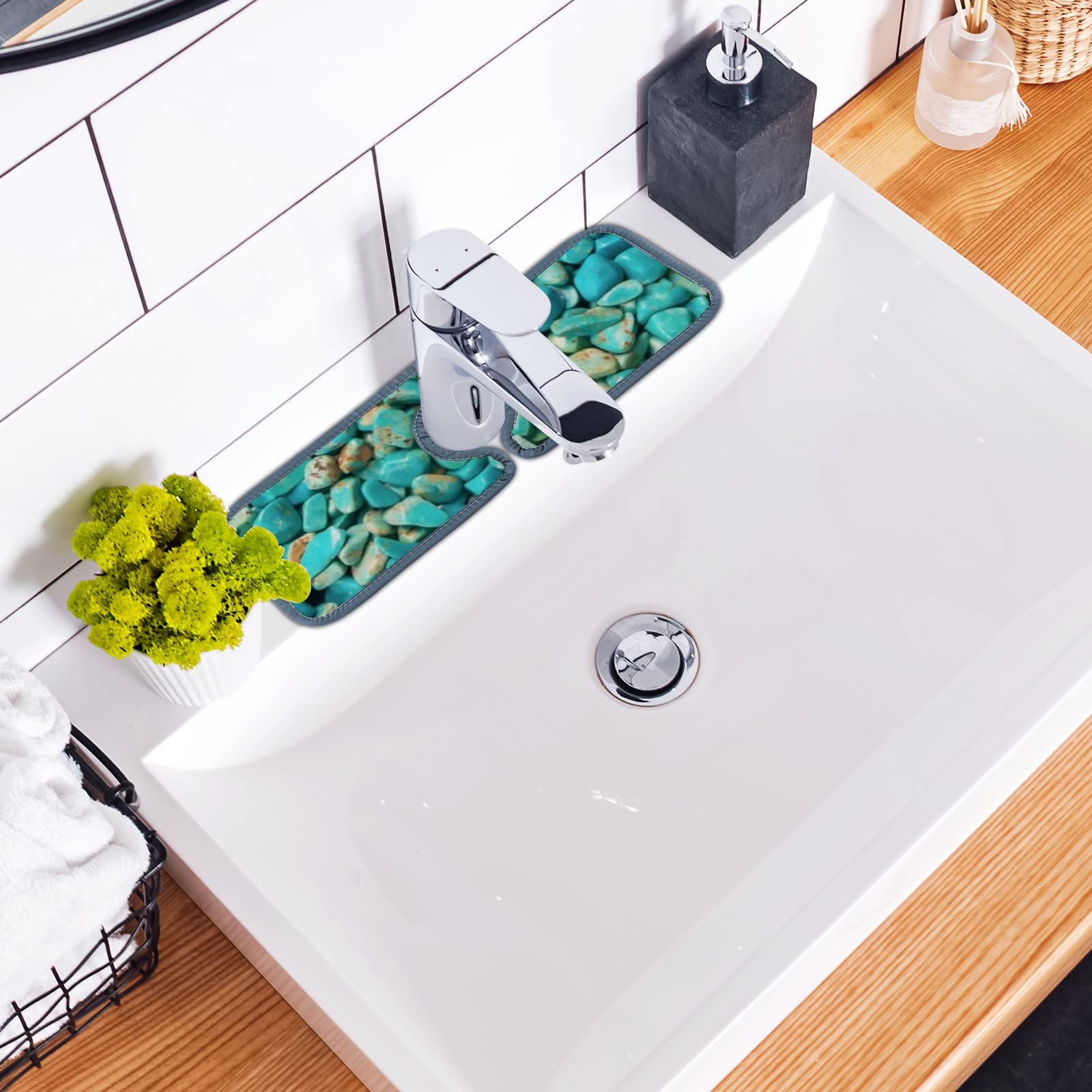 Turquoise Sink Faucet Mat 2 Pack - Splash Guard for Kitchen & Bathroom Countertops