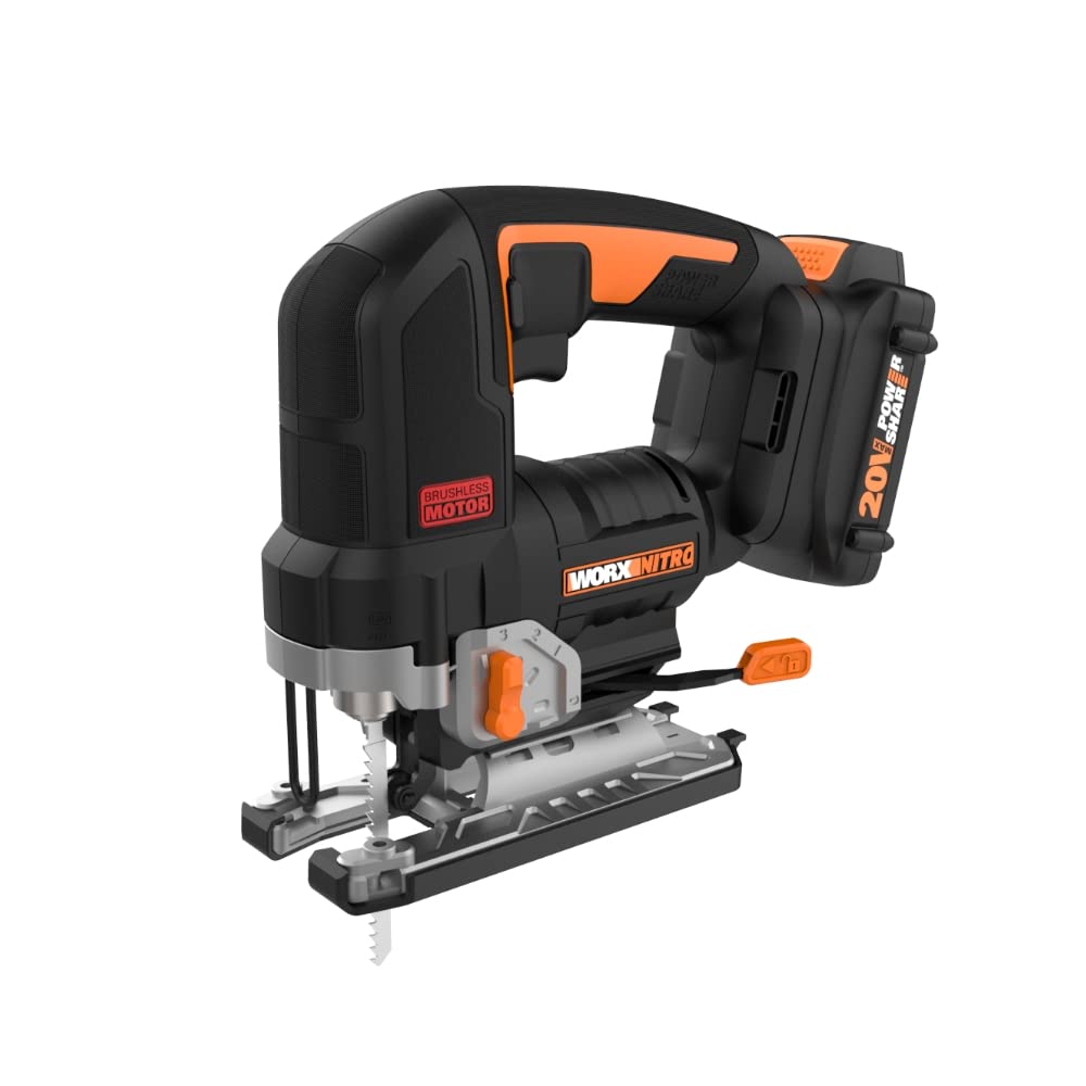 Worx NITRO 20V Cordless Jigsaw with Brushless Motor - WX542L (Includes Battery & Charger) - Perfect for DIY Woodworking, Home Renovation & Craft Projects