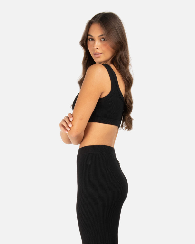 SSS Realism Maison Ribbed Tank Top for Women - Black Slim Fit Stretch Cotton Casual Wear for Summer, Gym, and Layering