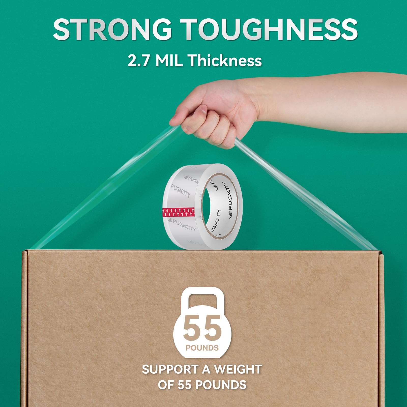 FugaCity Clear Packing Tape Refills (36 Rolls) - Heavy Duty Packaging Tape for Moving, Sealing & Shipping - 2.7 Mil Thick, 1.88 Inch Wide, 65 Yards Per Roll (Total 2340 Yards) - Perfect for Home Moving, Office Packing & E-commerce Shipping