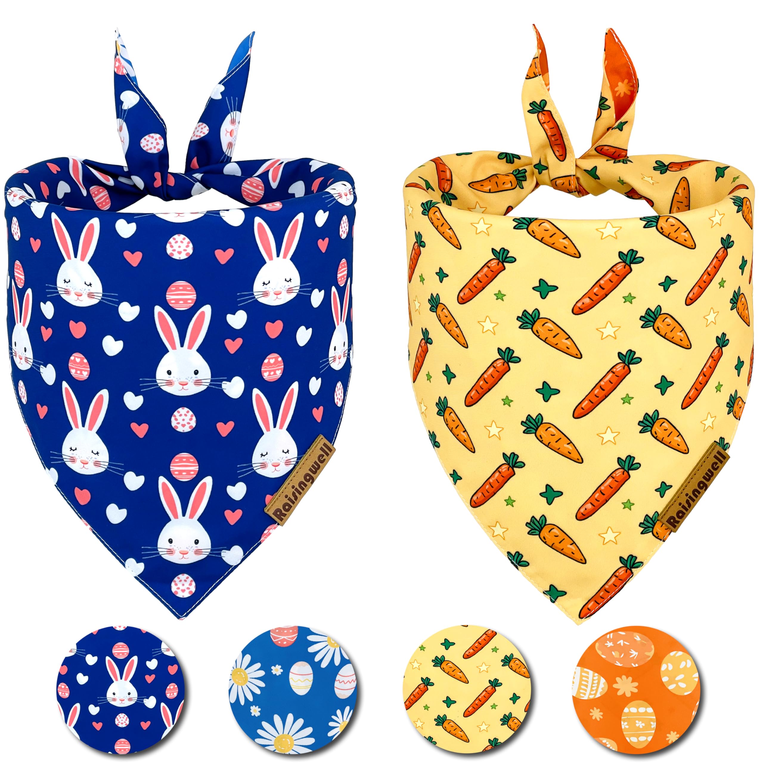 Easter Dog Bandanas 2 Pack - Reversible Holiday Bandana for Small to Medium Dogs - Premium Durable Fabric - 4 Cute Spring Patterns for Boy and Girl Pets - Perfect for Easter Celebrations, Spring Walks, and Photo Shoots
