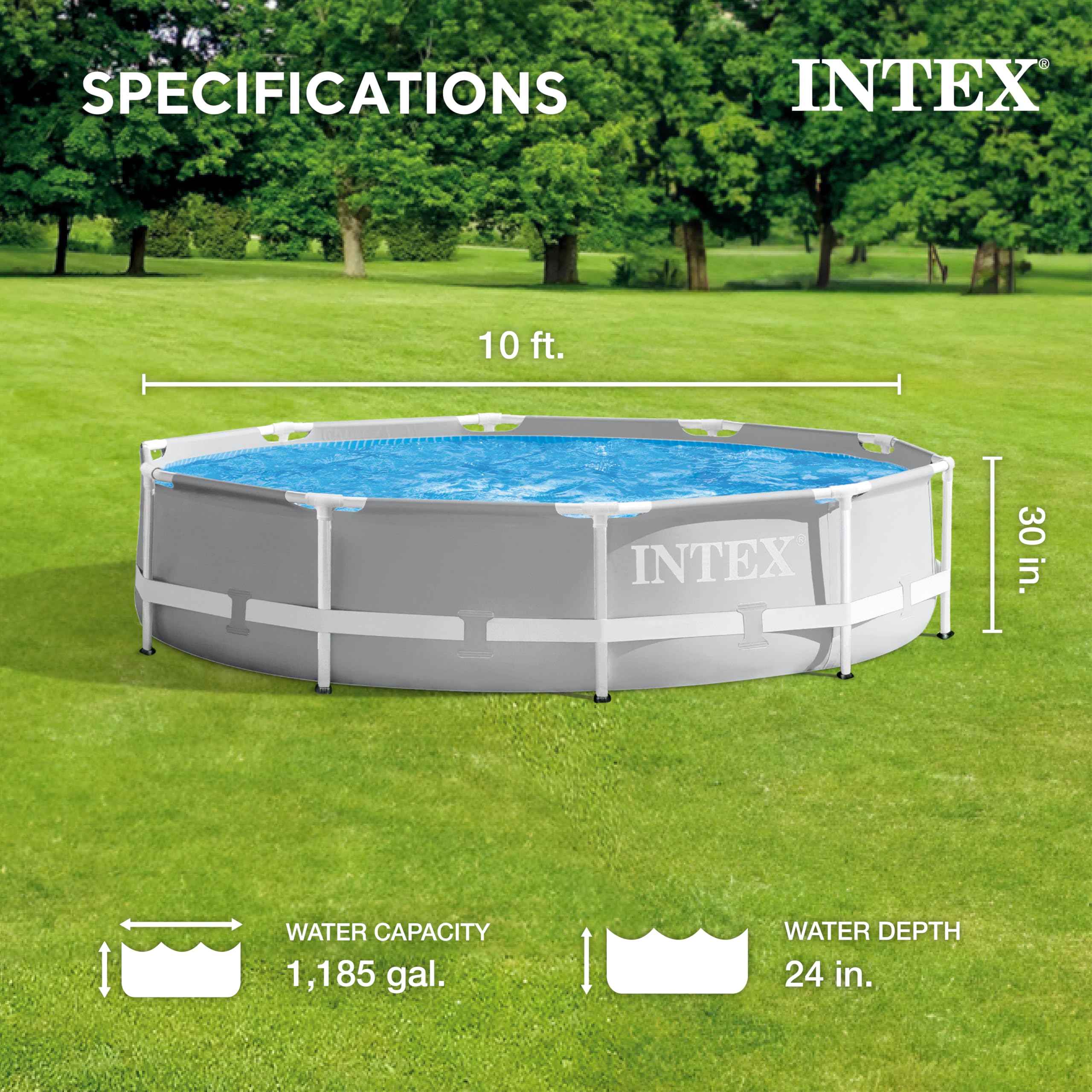 INTEX 26701EH 10ft x 30in Prism Frame Above Ground Swimming Pool Set with 330 GPH Filter Pump & Removable Ladder - Perfect for Backyard, Family Fun, Summer Cooling and Outdoor Parties