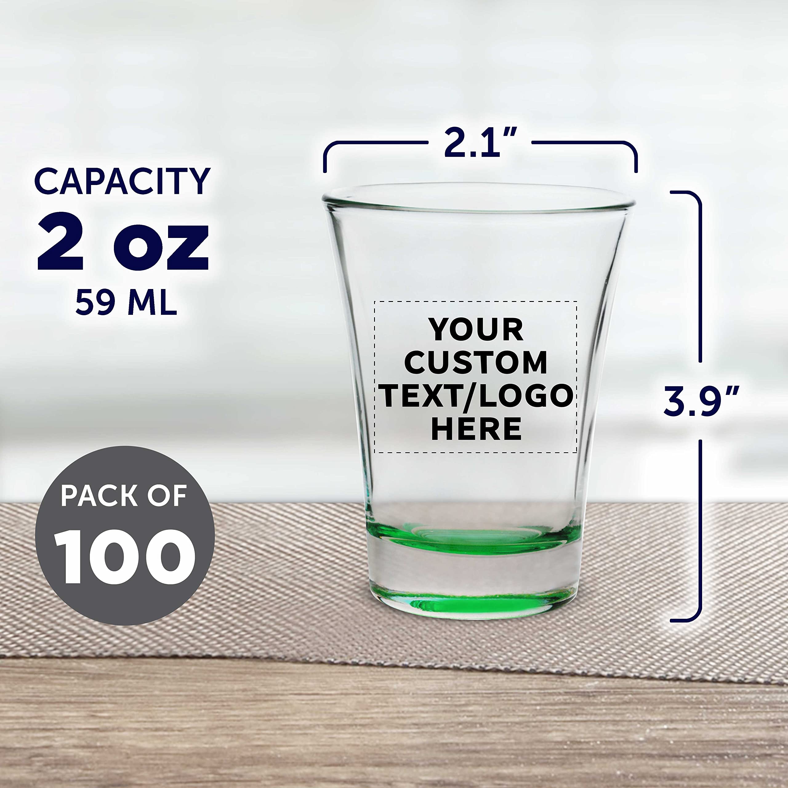 100-Pack Custom 2 oz Shot Glasses Bulk - Personalized Barware for Weddings, Parties & Gifts - Durable Green Drinking Glasses - Perfect for Bachelor Parties, Tailgates & Bar Decor