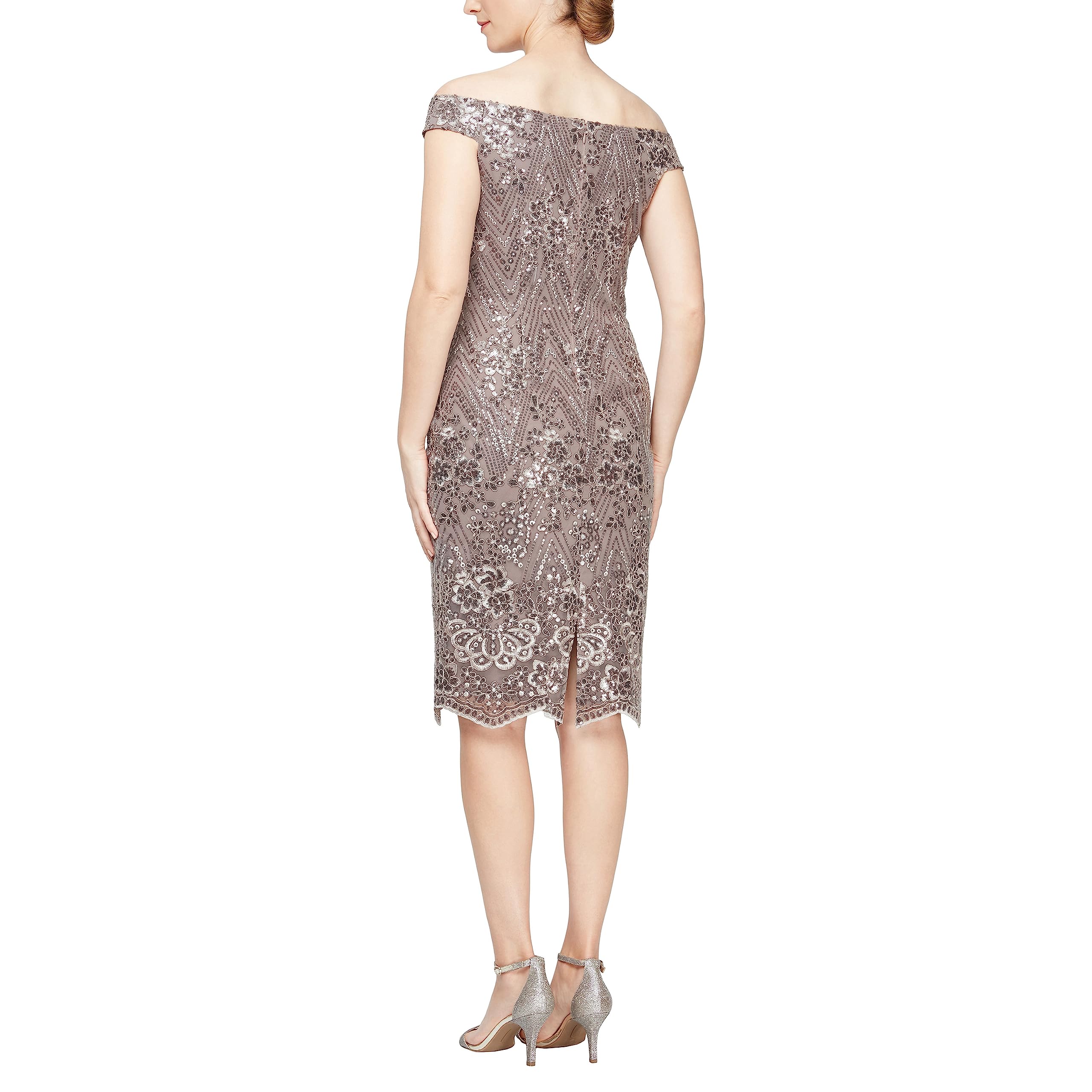 Alex Evenings Women's Off The Shoulder Sequin Lace Cocktail Dress - Elegant Evening Gown for Parties, Weddings & Special Occasions