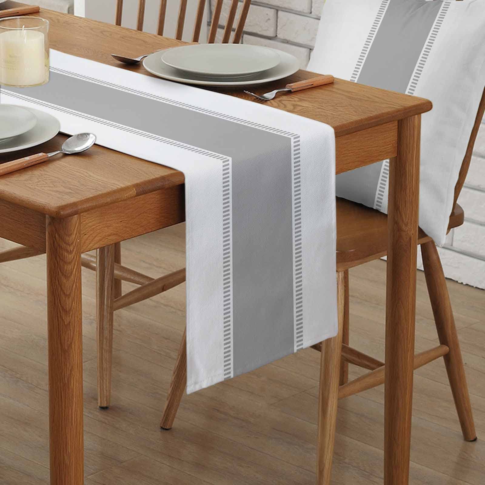 120 Inch Long Grey Linen Table Runner - Farmhouse Style Decorative Striped Table Cover for Kitchen, Dining, Coffee Table - Perfect for Holiday Parties, Weddings & Home Decor