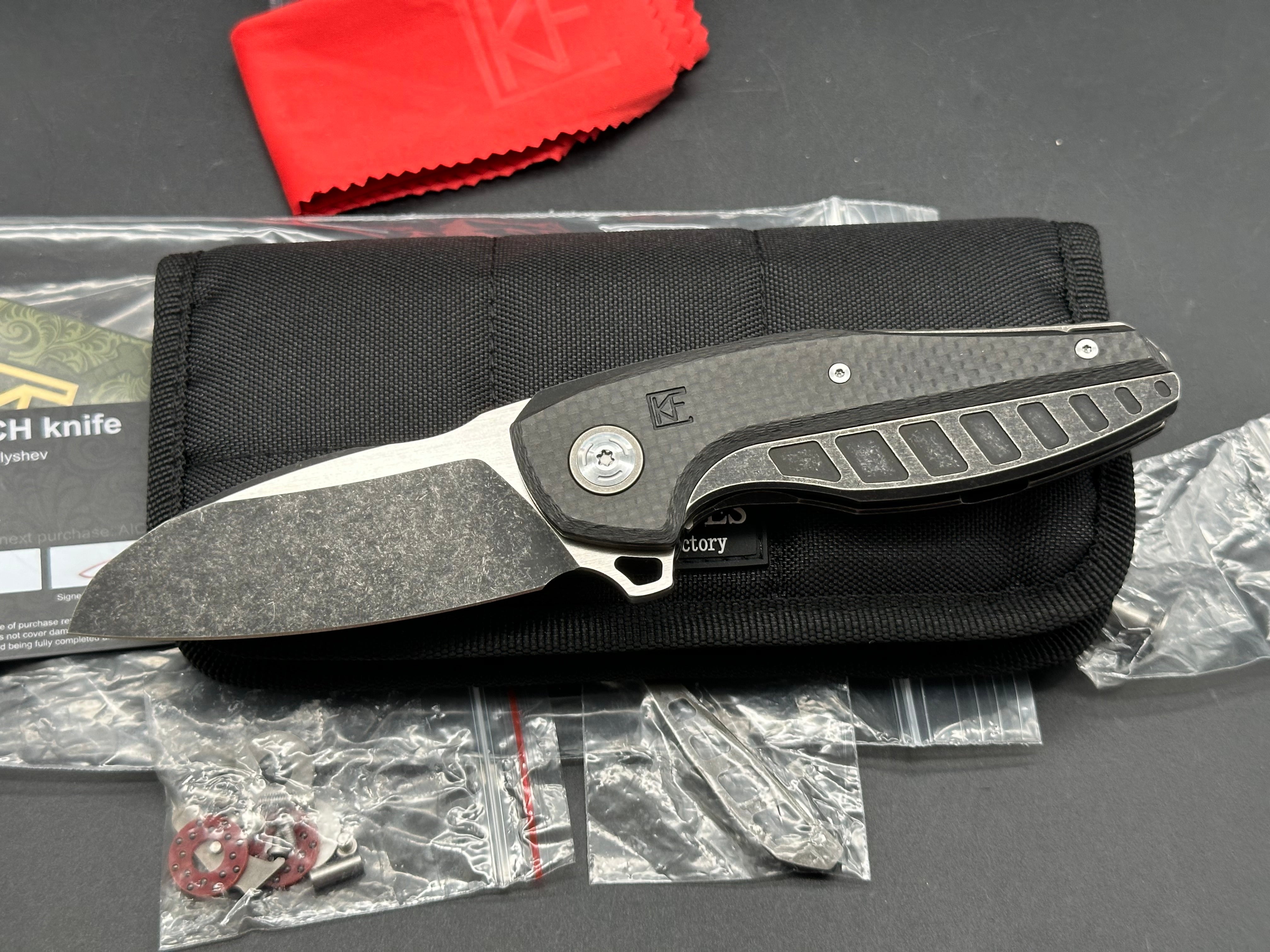 CKF Aich #43 Folding Knife - Two Tone Black Stonewashed & Hand Rubbed Satin M390 Blade - EDC Pocket Knife for Outdoor, Camping, and Everyday Carry
