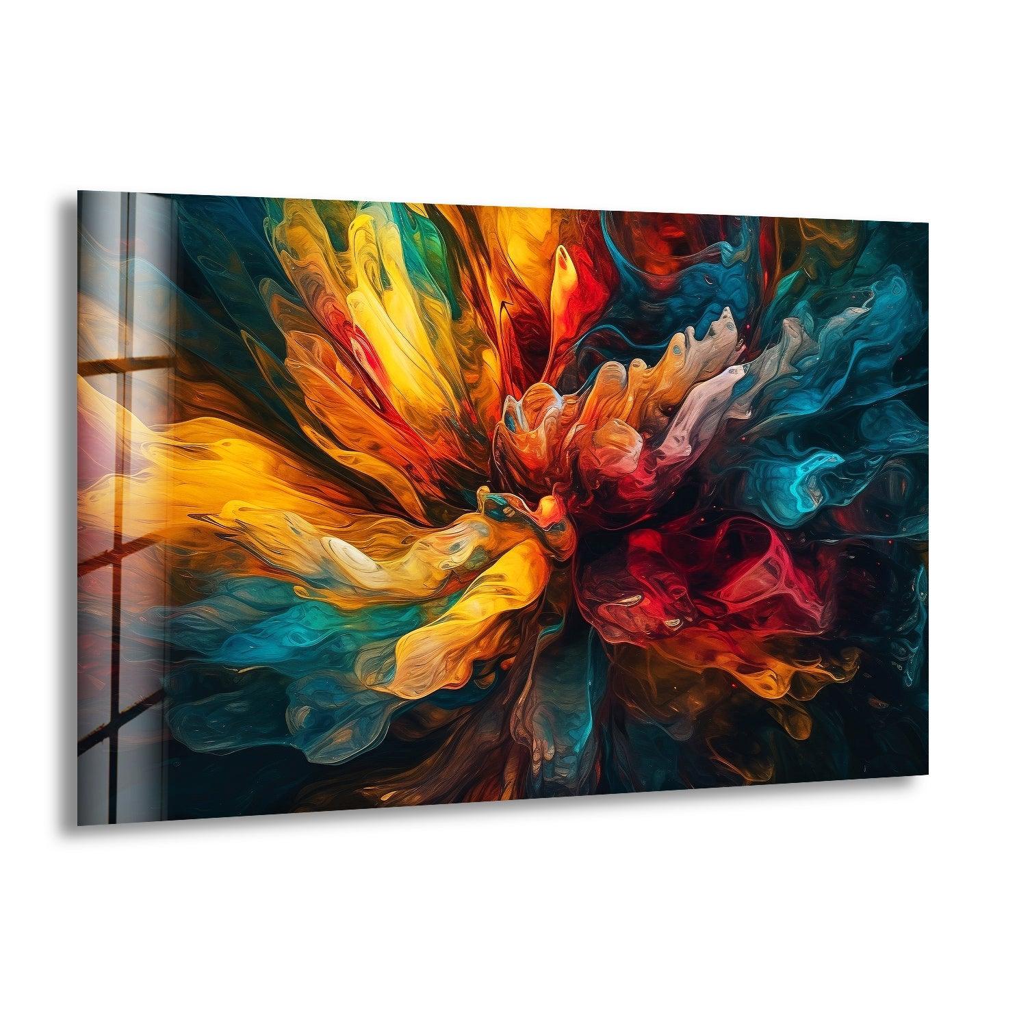 Abstract Colorful Liquid Glass Wall Art - Modern Home Decor for Living Room, Bedroom & Office - Unique Handmade Glass Painting for Stylish Interior Design