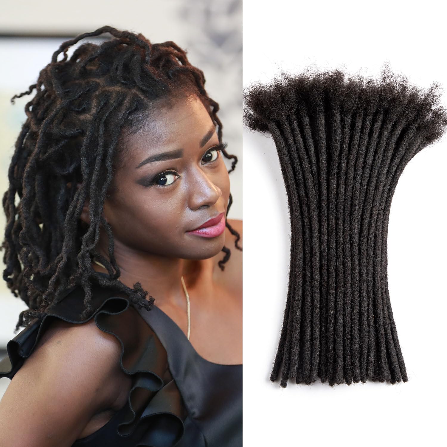Originea 100% Human Hair Dreadlock Extensions for Men & Women - Handmade 0.8cm Thickness, Bleach & Dye Friendly Permanent Loc Extensions (14 Inch, 60 Strands, 1B Color) - Perfect for Protective Styles, Natural Hairstyles & Festival Looks