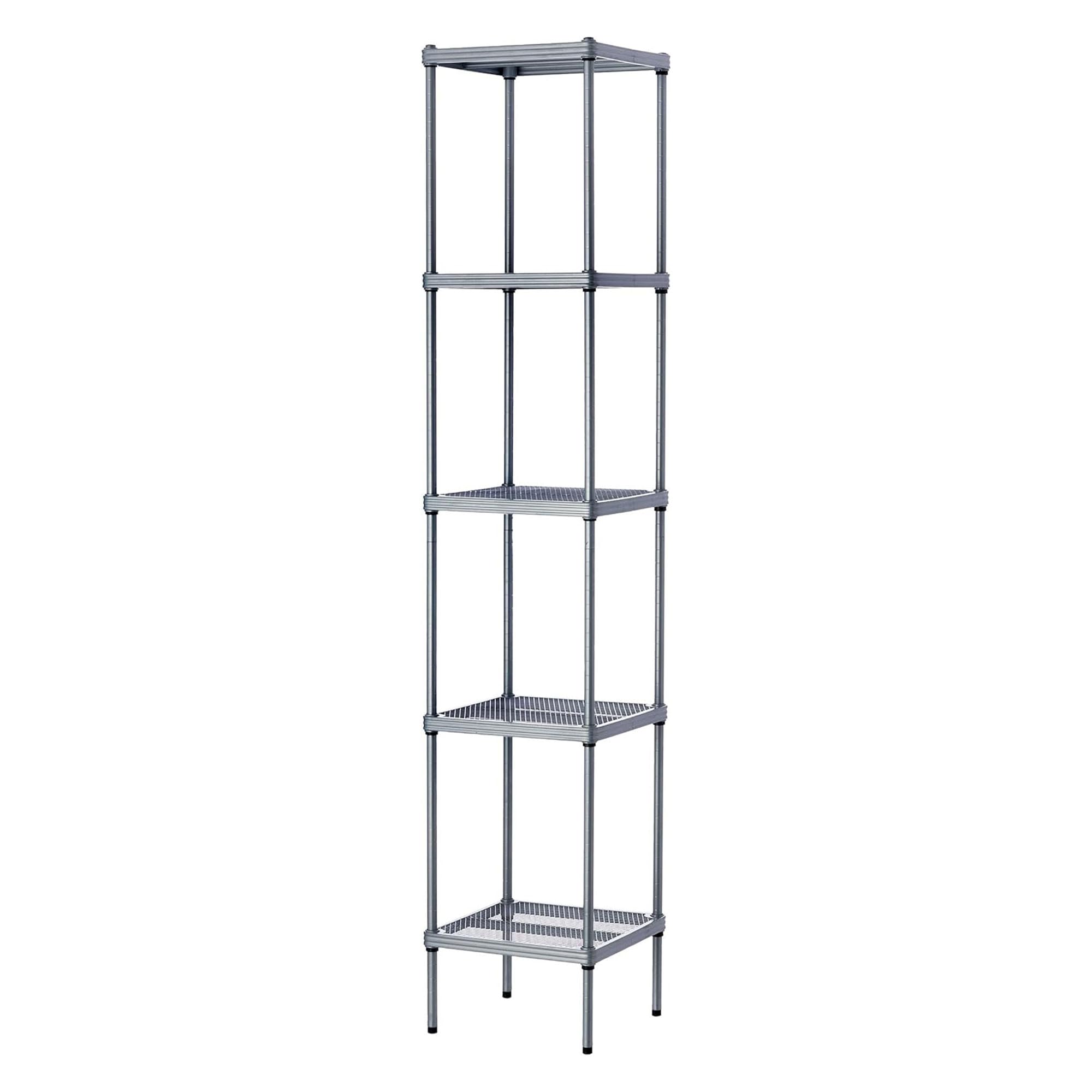 5-Tier Metal Storage Shelves - 13.8”x13.8”x70.9” Silver Organizer Rack for Kitchen, Office, Garage | Space-Saving Shelving Unit for Pantry, Workshop & Home Organization