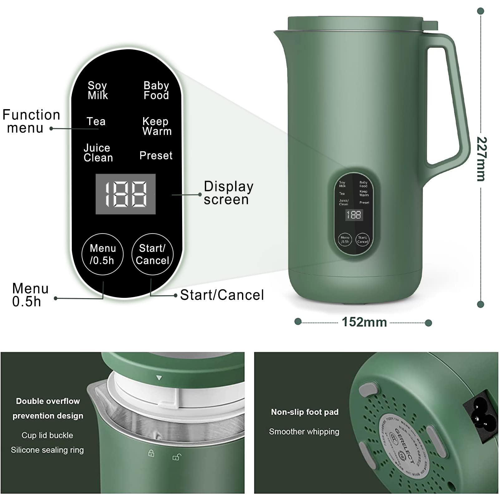 Vegan Soy Milk Maker 350ml - Stainless Steel Automatic Nut Milk Machine for Almond, Oat, Rice & Soy Milk - Kitchen Blender for Smoothies, Juices & Porridge with Self-Cleaning Function - Perfect for Healthy Breakfast & Plant-Based Diets