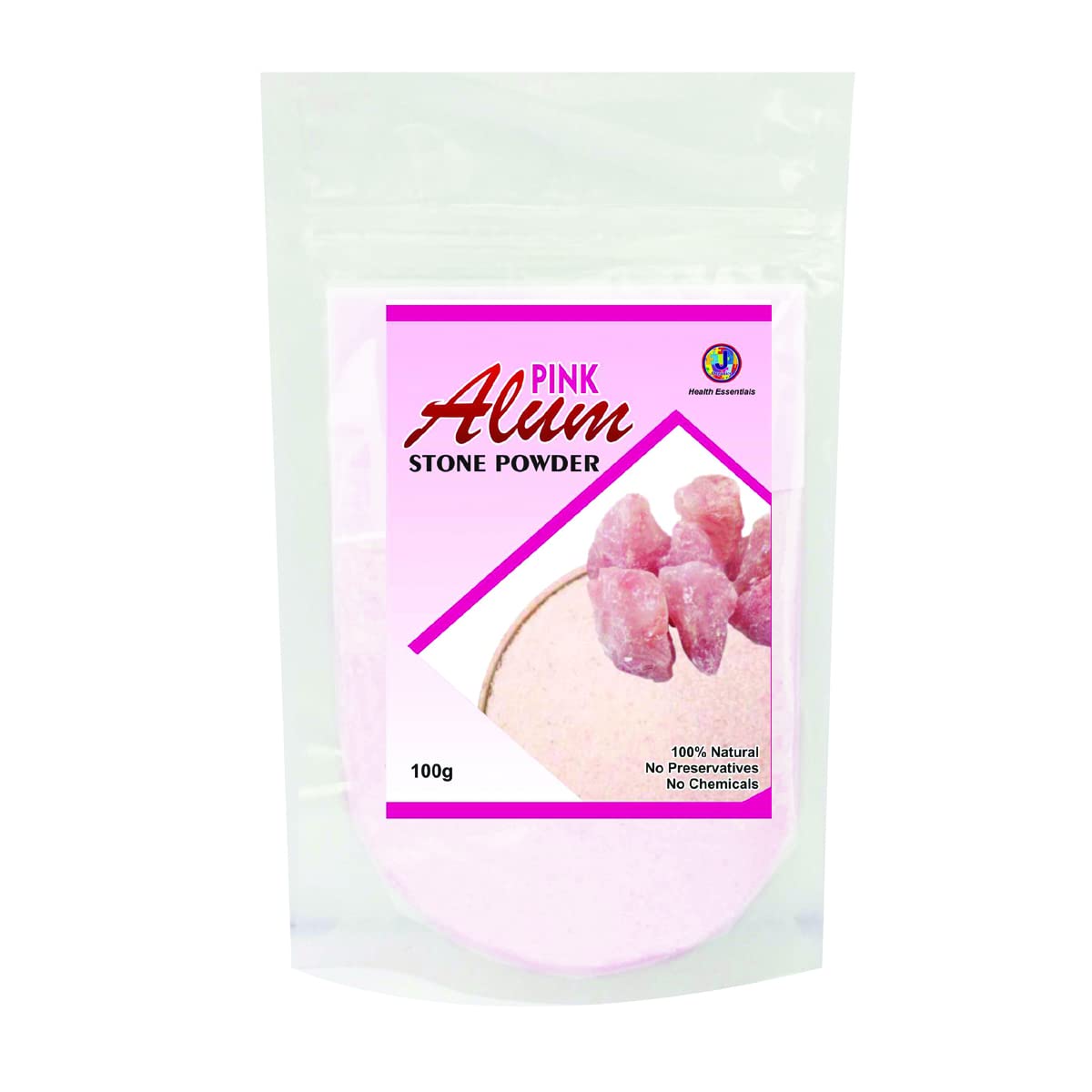 J Organics Pink Alum Natural Astringent - Skin Purification, Sore Throat Relief, After Shave Care, Deodorant & Teeth Whitening (100g) | Perfect for Daily Skincare, Post-Shave Soothing & Oral Hygiene