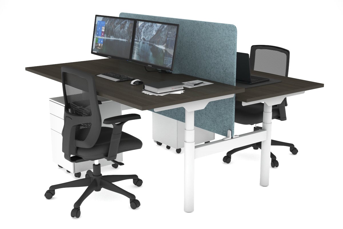 Flexi Premium Height Adjustable 2-Person H Bench Workstation - White Frame [1800L x 800W with Cable Management] - Ideal for Office, Home Workspace & Collaborative Environments