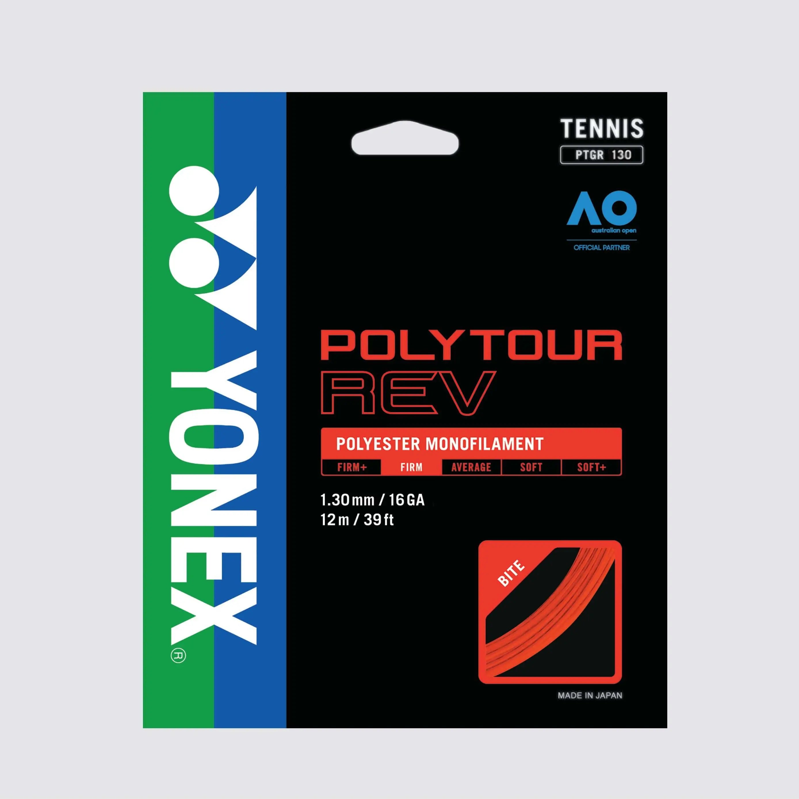Yonex Polytour Rev 130 Tennis String - 16 Gauge Bright Orange | High-Performance Tennis Racket String for Competitive Play & Durability