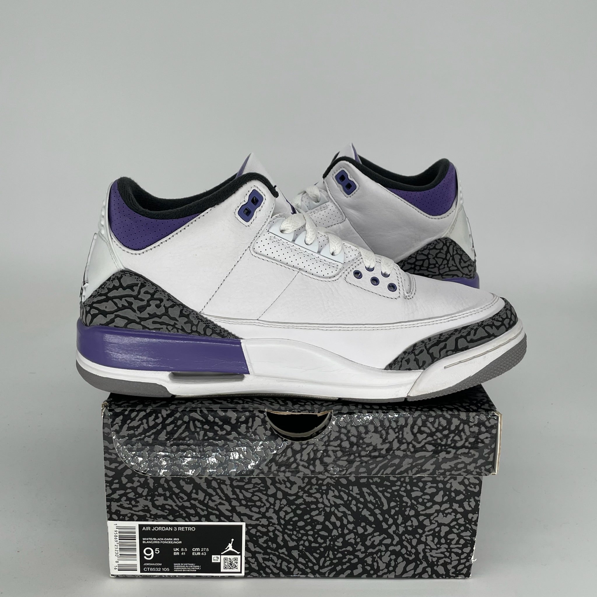 Original Air Jordan 3 Retro 'Dark Iris' Men's Basketball Shoes - Size 9.5 (CT8532-105) | Perfect for Streetwear & Sneaker Collectors