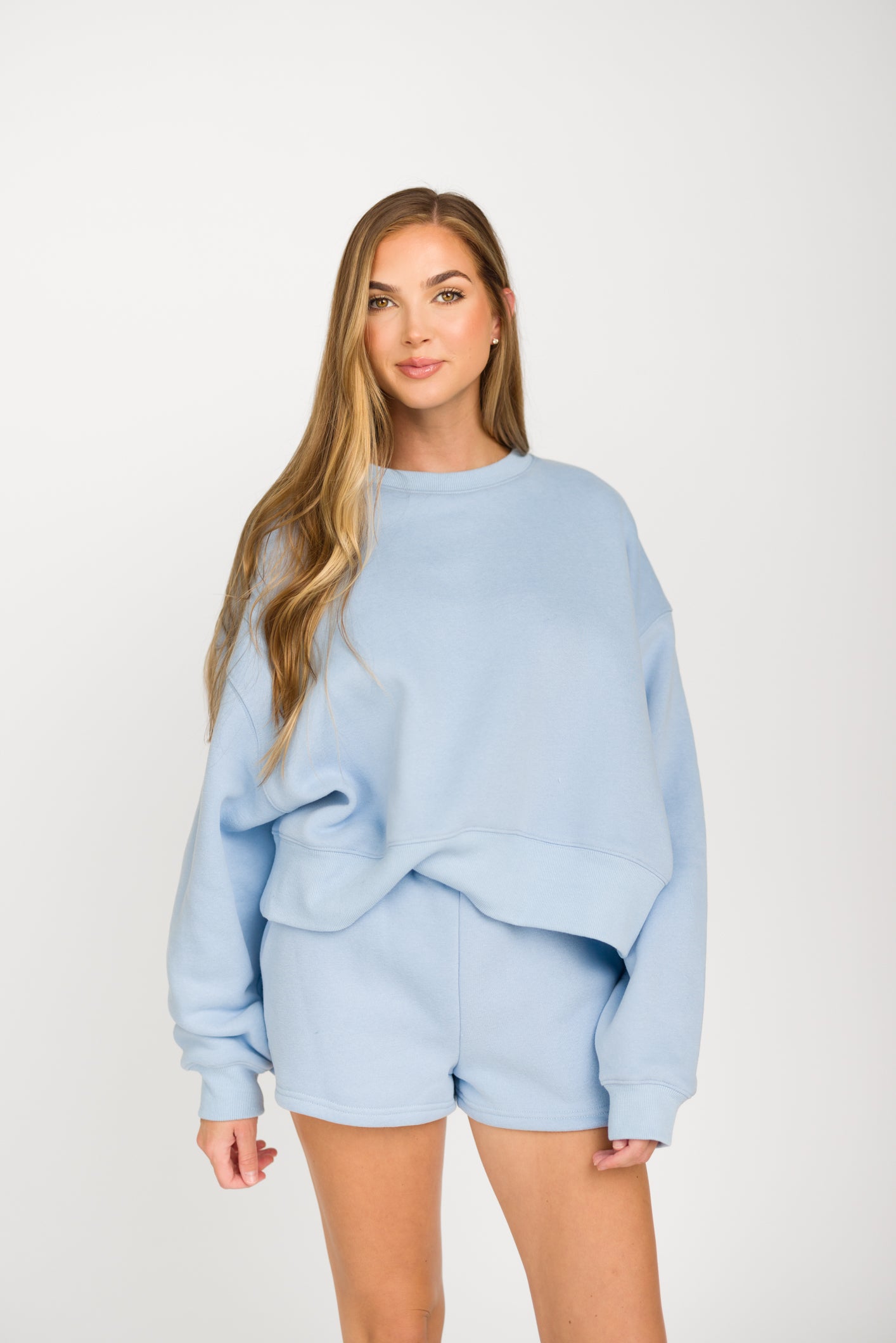 Comfy Cozy High Waisted Sweat Shorts for Women - Soft Stretchy Lounge Shorts in Baby Blue | Perfect for Yoga, Running, Gym & Summer Casual Wear