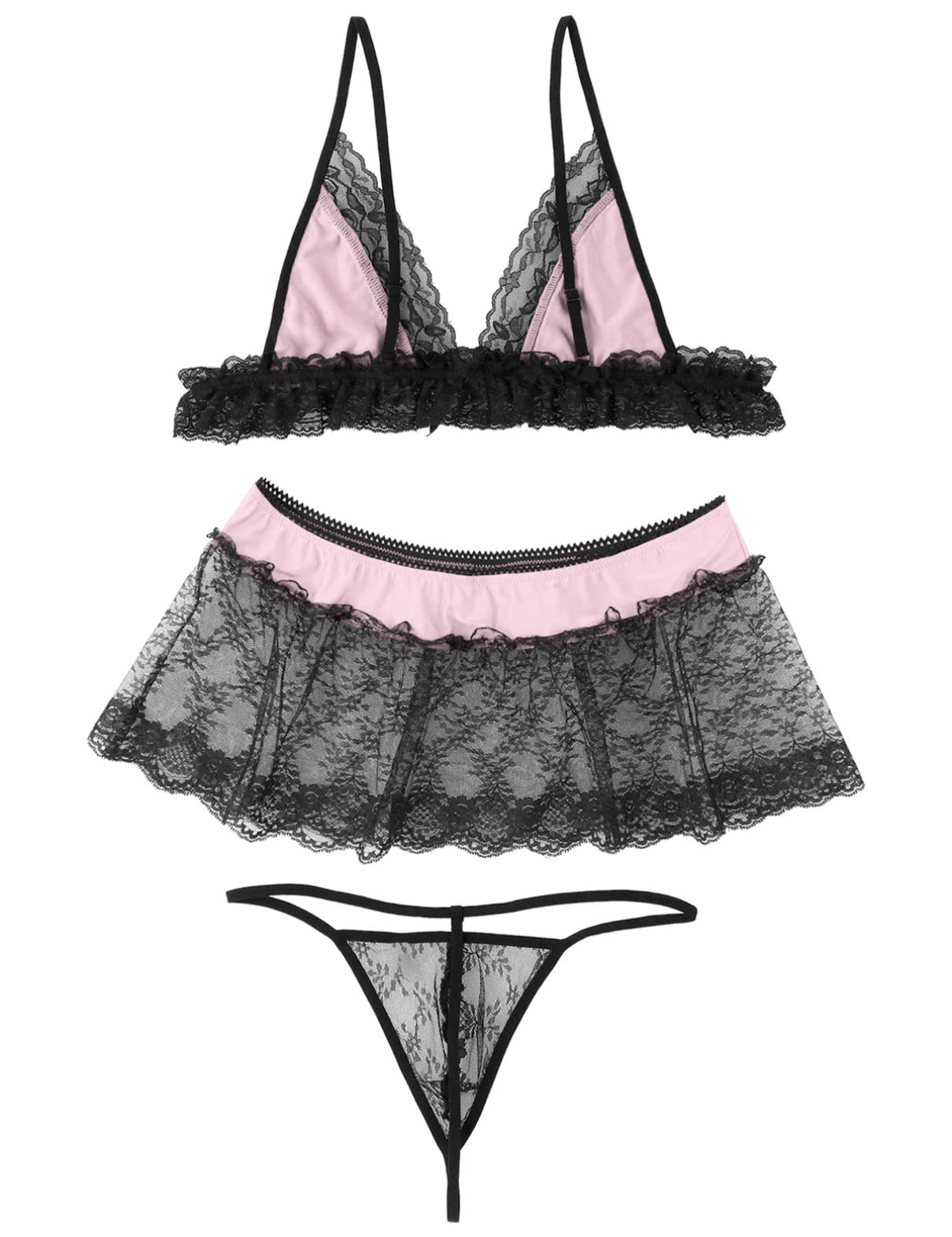 Sexy Lace Trim Lingerie Set for Men - Mini Bra & G-String with Micro Skirt | Crossdressing Outfit for Roleplay, Cosplay & Special Occasions
