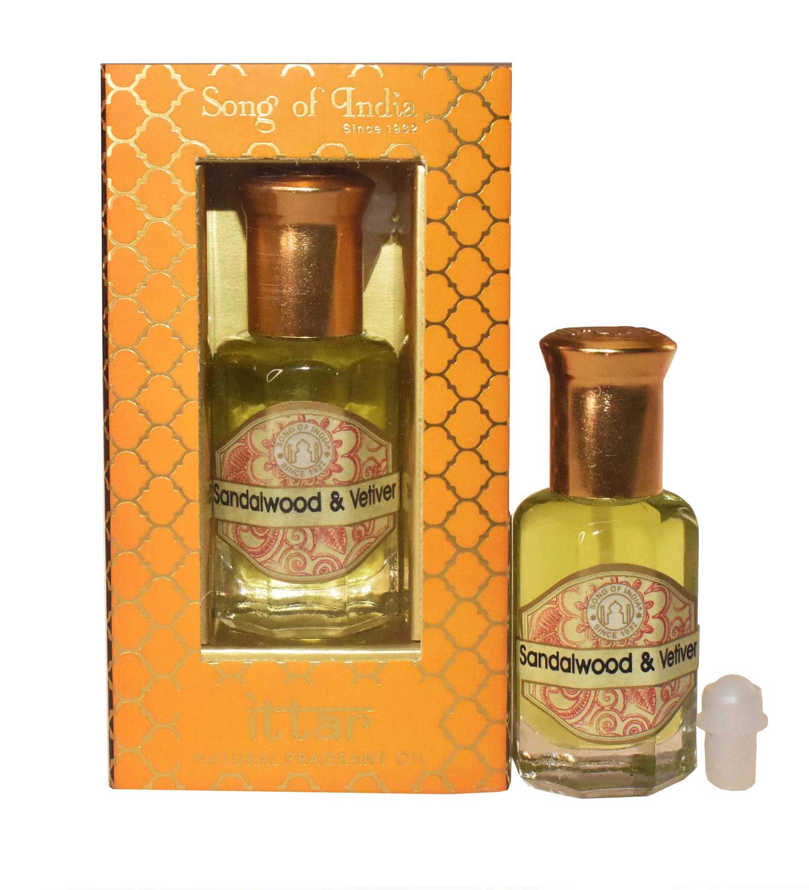 Song of India Perfume Oil Ittar - Roll-On Glass Bottle (10ml) | Alcohol-Free Attar Fragrance Oil with Sandalwood & Vetiver | Luxurious Veda Body Fragrance for Women & Men | Perfect for Daily Wear, Meditation & Special Occasions