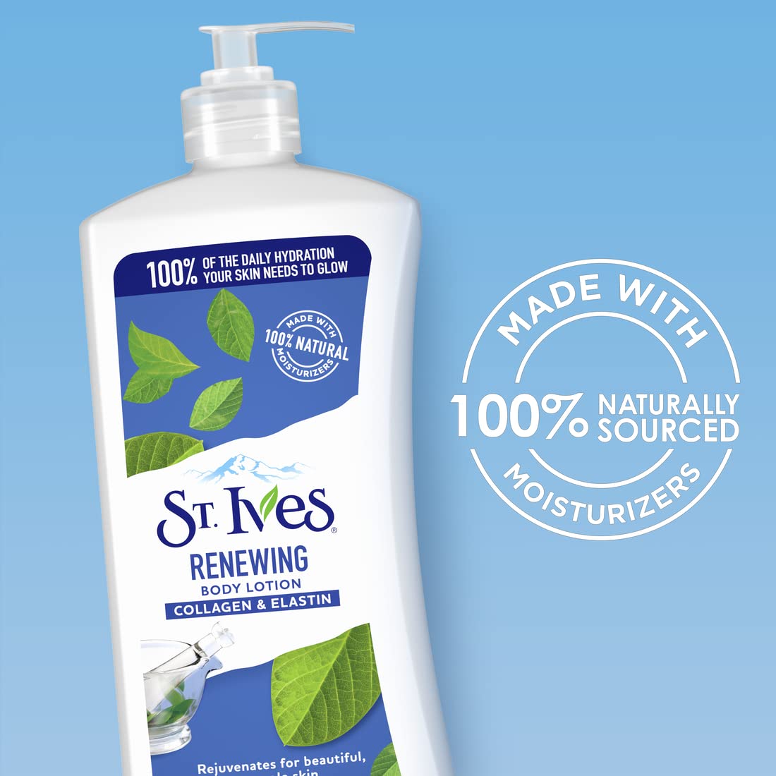 St. Ives Renewing Hand & Body Lotion with Pump - Daily Moisturizer with Collagen & Elastin for Dry Skin | 100% Natural Moisturizers | 21 fl oz, 4 Pack | Perfect for Women's Daily Skincare Routine & Gift Sets