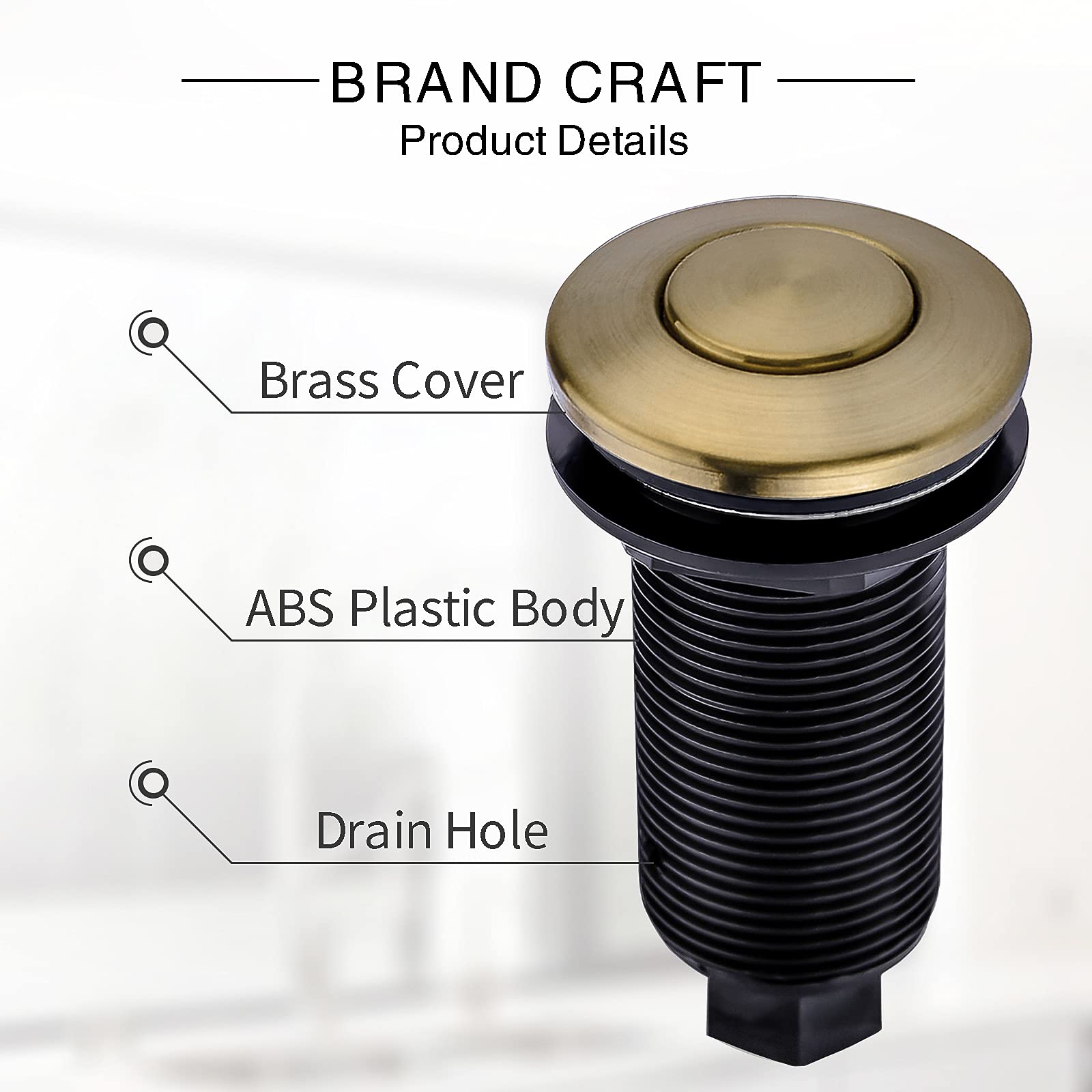 Premium SinkTop Garbage Disposal Air Switch Kit with Long Button - Champagne Bronze Finish (Brass Cover) | Easy Waste Disposal Control for Kitchen Sinks | Perfect for Modern Homes & Restaurants