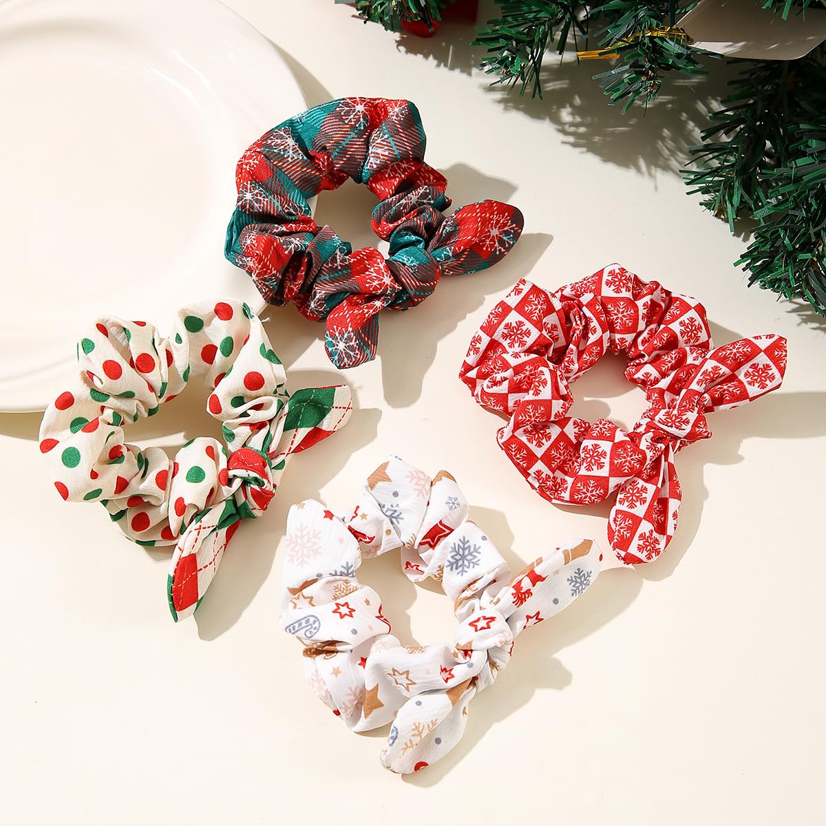 6-Piece Christmas Bow Scrunchies for Women & Girls - Cute Bunny Ear Hair Ties, Ponytail Hair Bands & Hair Accessories (Perfect for Holidays, Gifts & Everyday Styling)