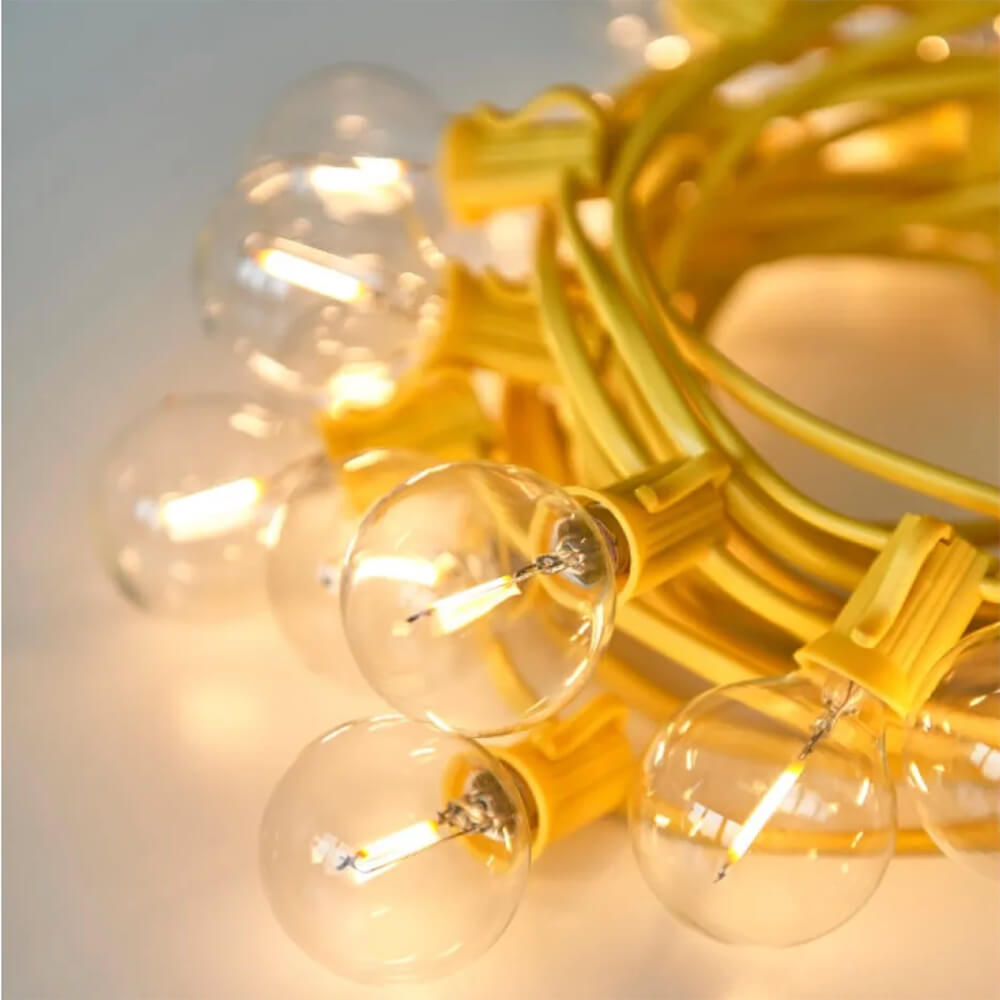 15 LED Yellow Festoon Lights - Outdoor/Indoor String Lights for Patio, Garden, Wedding & Party Decor