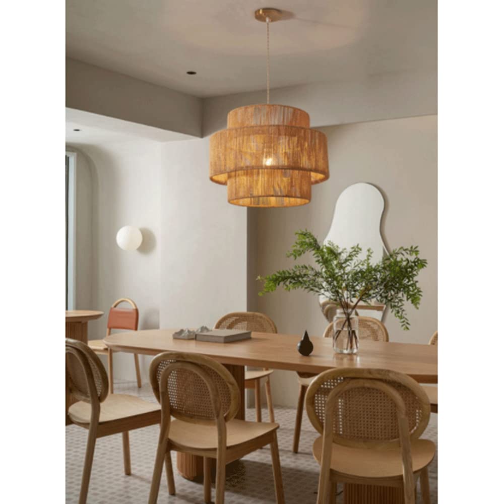 Japanese Hemp Rope Chandelier - Hand-Woven Bamboo Pendant Light Fixture for Ceiling - Natural Woven Hanging Lamp for Bedroom, Restaurant, Homestay & Tea Room Lighting - Boho Home Decor & Zen Atmosphere Creation