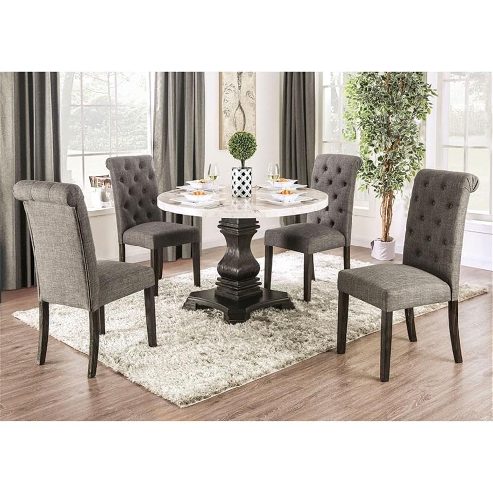 Furniture of America Rossas Wood 5-Piece Round Dining Table Set in Gray - Modern Kitchen & Dining Room Furniture for Family Gatherings