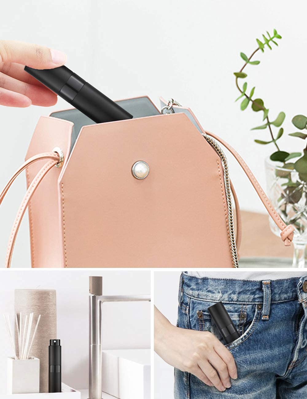 ZUGAD 8ML Travel Perfume Spray Bottle - Refillable Cologne Dispenser, Portable Atomizer for Essential Oils & Fragrances (Matte Black) - Perfect for Gym, Office & Vacation Travel Accessories