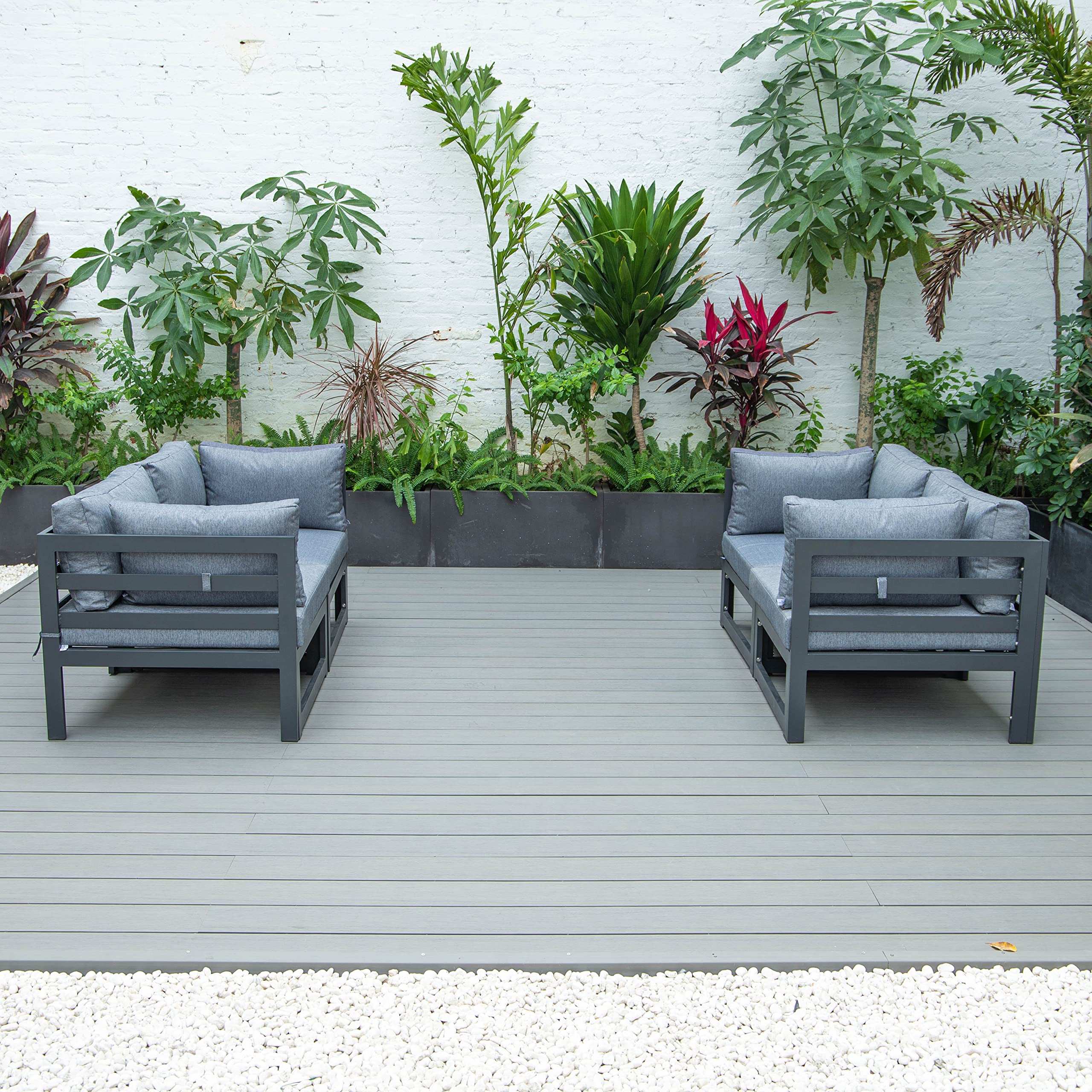 LeisureMod Chelsea 4-Piece Sectional Loveseat Set - Modern Black Aluminum Frame with Blue Cushions for Living Room, Lounge & Outdoor Patio Furniture
