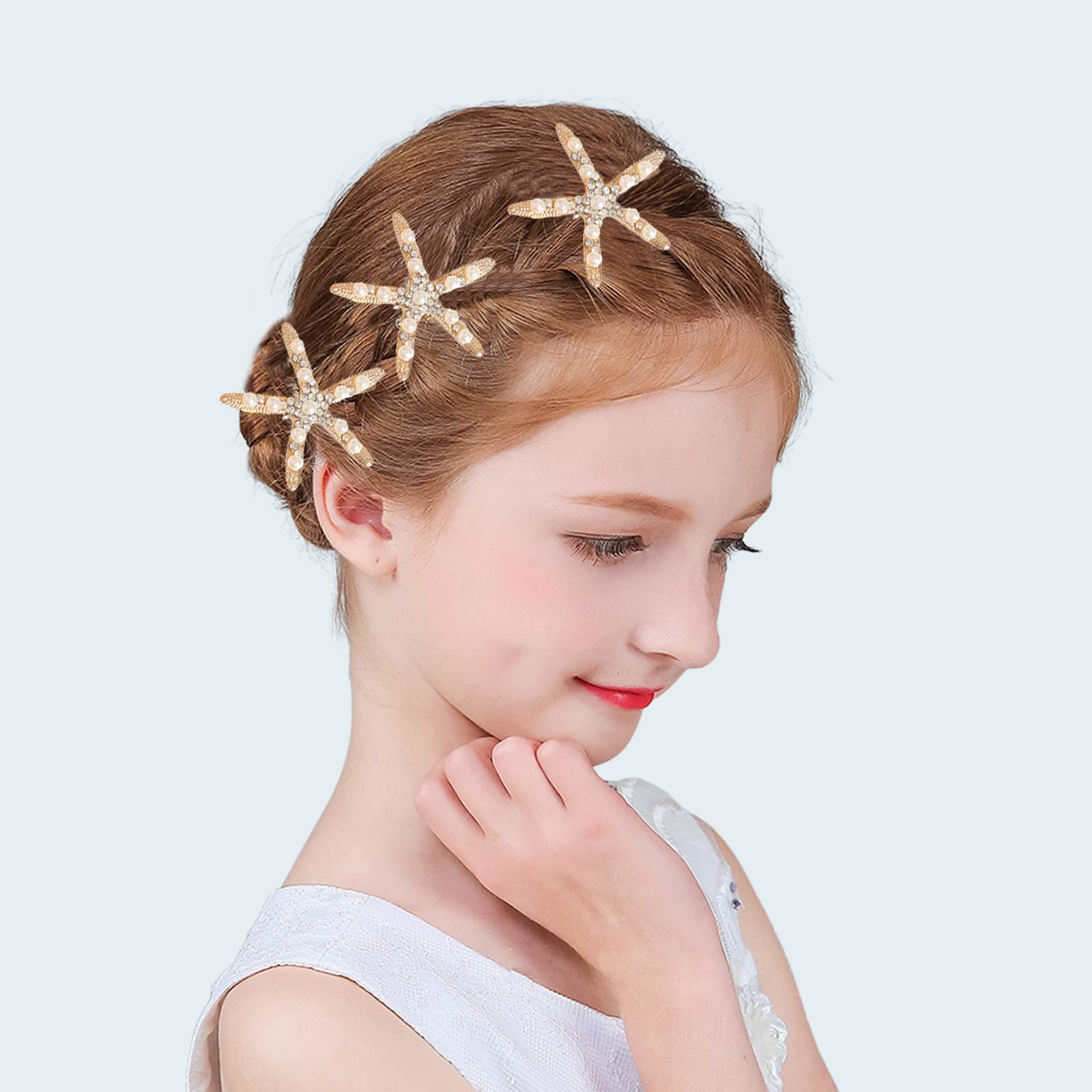 5 PCS Starfish Hair Clips with Pearl Rhinestones - Non-Slip Hair Barrettes for Women, Girls & Brides - Perfect for Weddings, Beach Parties & Everyday Styling