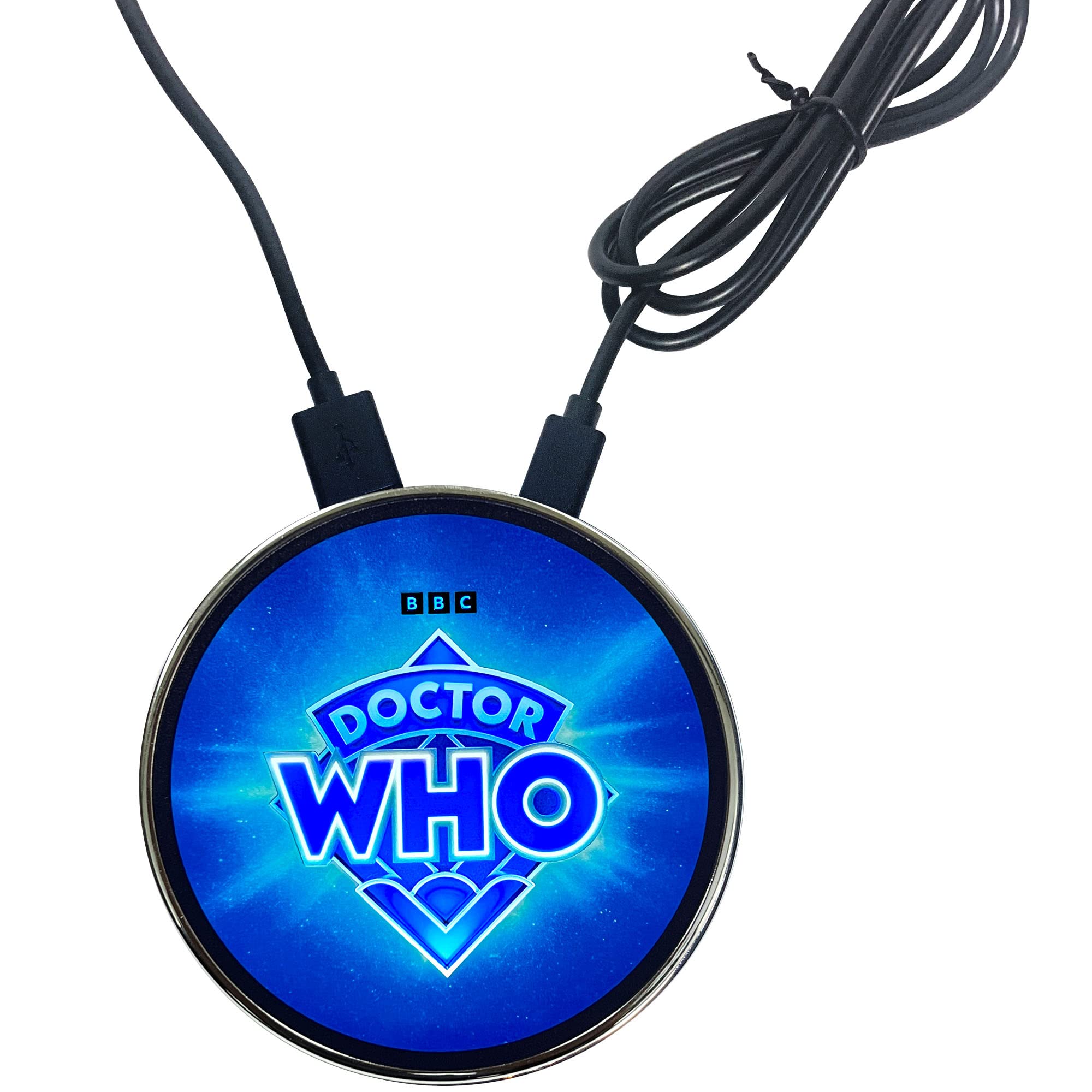 Doctor Who 60th Anniversary Logo Wireless Charger with Backup Battery - Fast Qi Charging Pad & USB Port | Portable Phone Charger with LED Light-Up TARDIS Design | Perfect Doctor Who Gifts for Fans, Office Desk & Travel Accessories