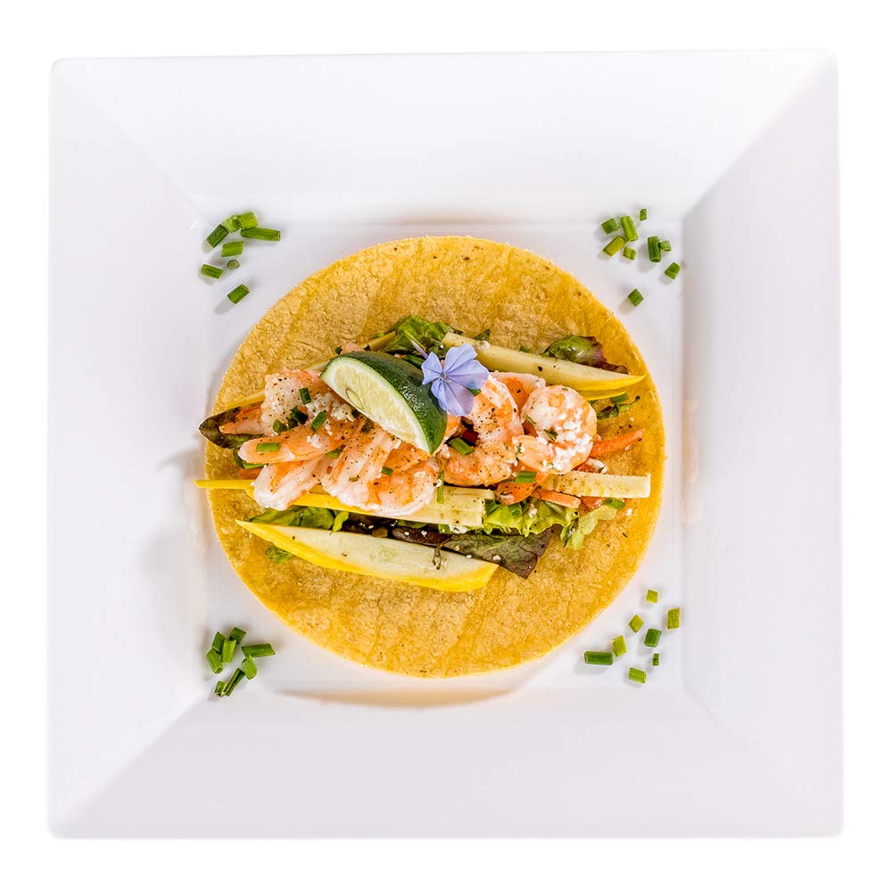 100-Pack 9.5x9.5 Inch Disposable Square Plastic Dinner Plates - Durable White Restaurantware for Parties, Appetizers, Desserts & Hors D'oeuvres | Perfect for Catering, Weddings & Events