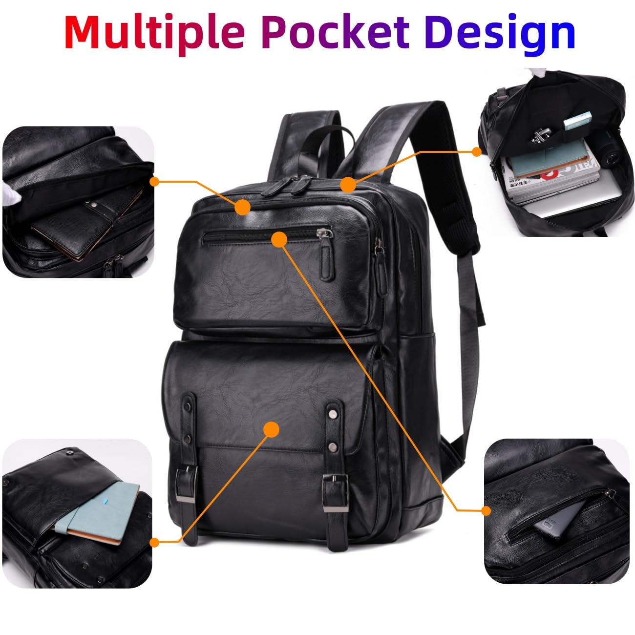Premium PU Leather Casual Backpack for Men - Stylish Laptop Backpack for College & Daily Commuter - Large Capacity Work Bag (Brown) | Perfect for Office, School & Travel Use