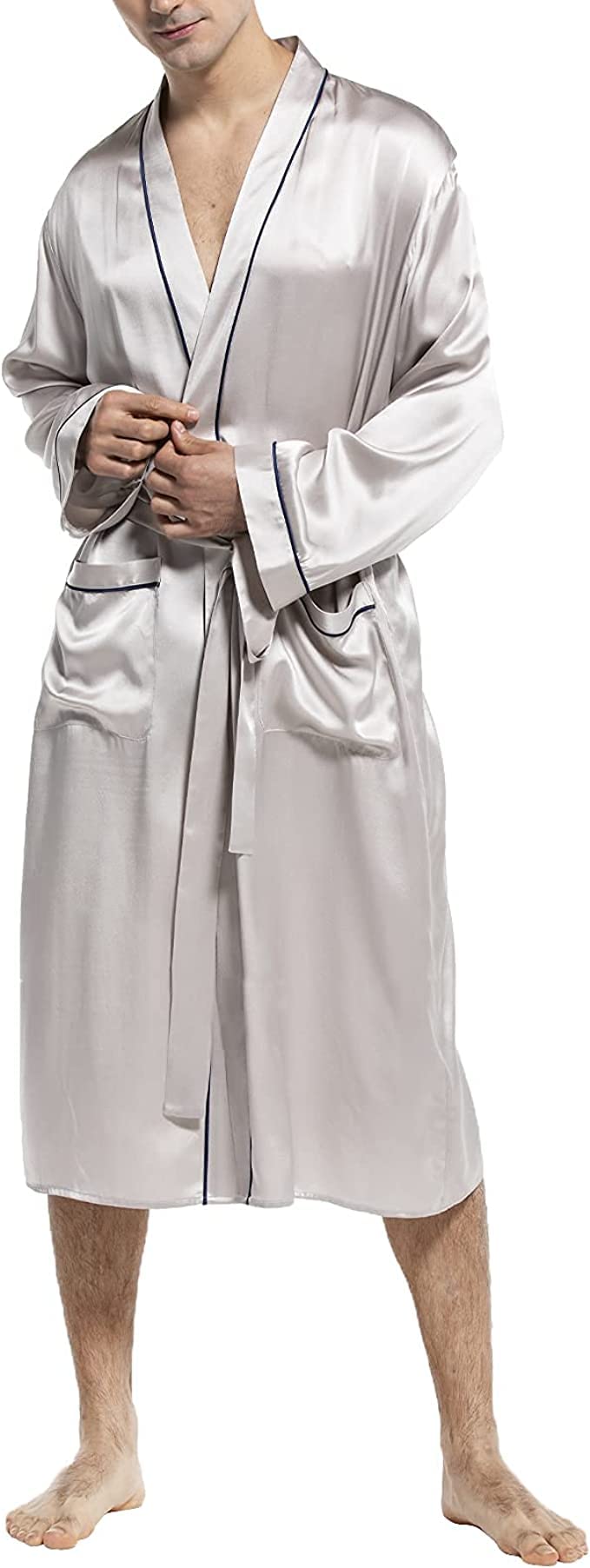 Luxury Mulberry Silk Robe for Men - Lightweight Long Sleeve Bathrobe & Sleepwear - Perfect for Spa, Lounging & Relaxation at Home