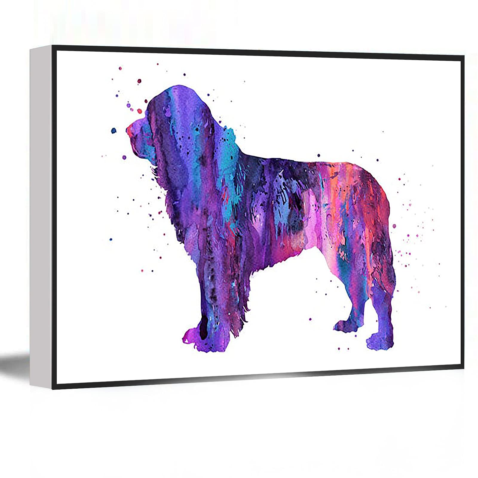 16''x24'' Framed Modern Canvas Wall Art - Navy Office Decor, Newfoundland Dog Watercolor Print, Dog Art for Home Office, Kids Room & Kitchen Decor | Perfect for Living Room, Bedroom & Gifts