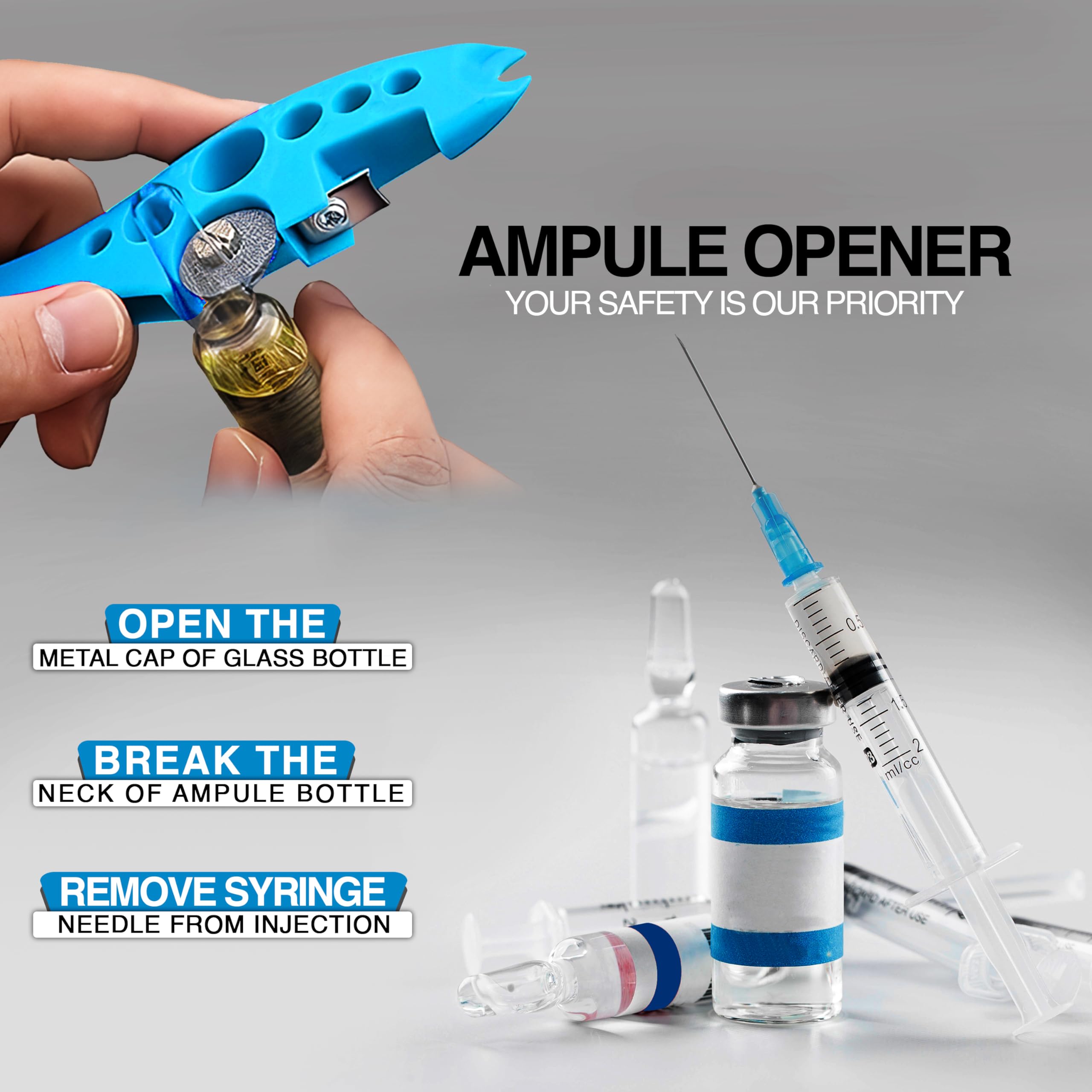 OTICA Ampoule Cutter for Doctors & Nurses - Professional Glass Bottle Cap Remover & Ampule Breaker Tool for Hospital, Clinic & Medical Use (Blue) - Perfect for Safe Medication Preparation & Emergency Situations