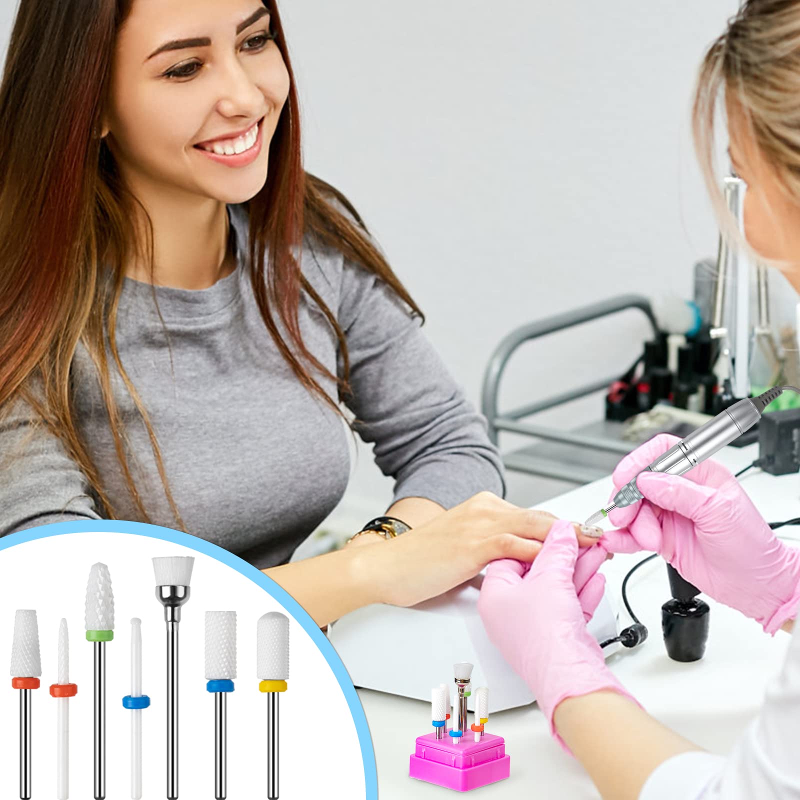 Professional 35000 RPM Rechargeable Nail Drill Machine Kit with 7pcs Ceramic Bits - Perfect for Acrylic, Gel Nails & DIY Manicures at Home or Salon