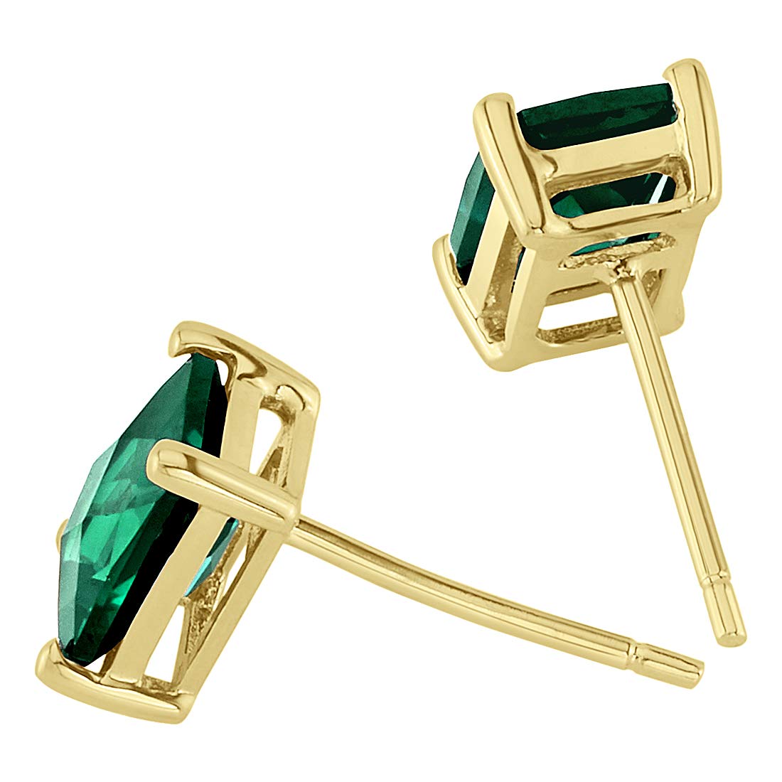 Peora 14K Yellow Gold Emerald Stud Earrings for Women - 7x5mm Radiant Cut, 1.75ct Total, Hypoallergenic Friction Back - Elegant Green Gemstone Jewelry for Everyday Wear, Office & Special Occasions