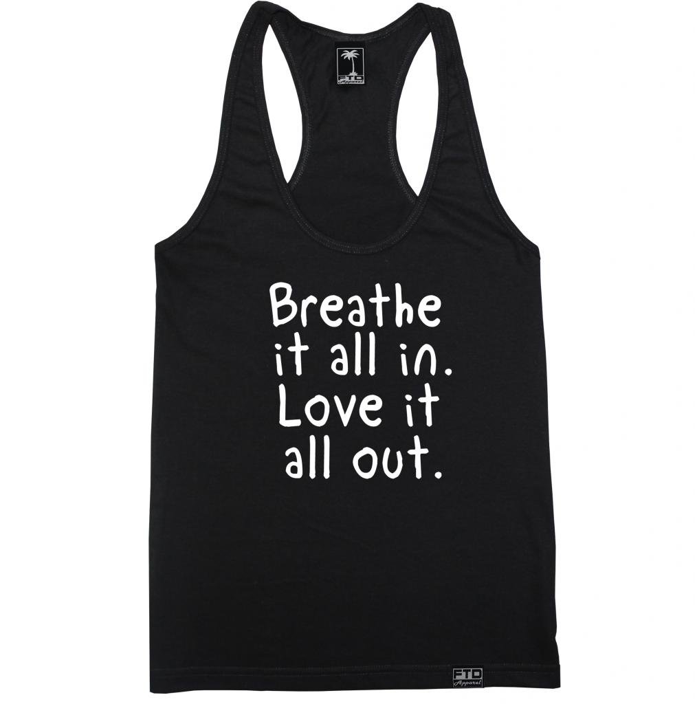 FTD Apparel Women's Breathe in Love Out Racerback Tank Top - Soft Yoga Workout Top for Gym, Running & Casual Wear