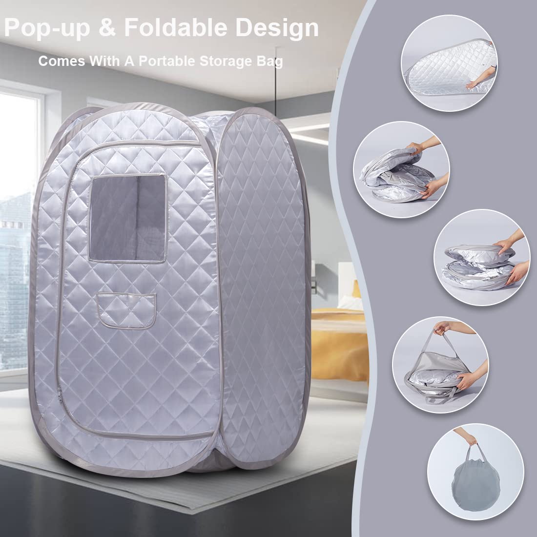 Smartmak Portable Steam Sauna Tent for Home Spa - Foldable Personal Sauna with 4L Steamer, Remote Control for Weight Loss & Detox (Grey) | Perfect for Relaxation, Detox Therapy & Home Wellness